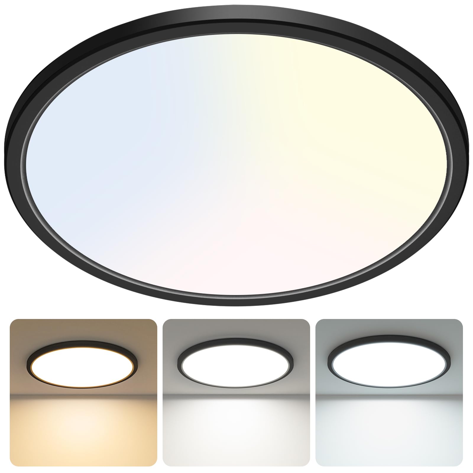 Libtit 23 Inch Led Flush Mount Ceiling Light Fixtures, 3 Color Temperature Selectable, Thin Flat Round Lighting Fixture Surface 