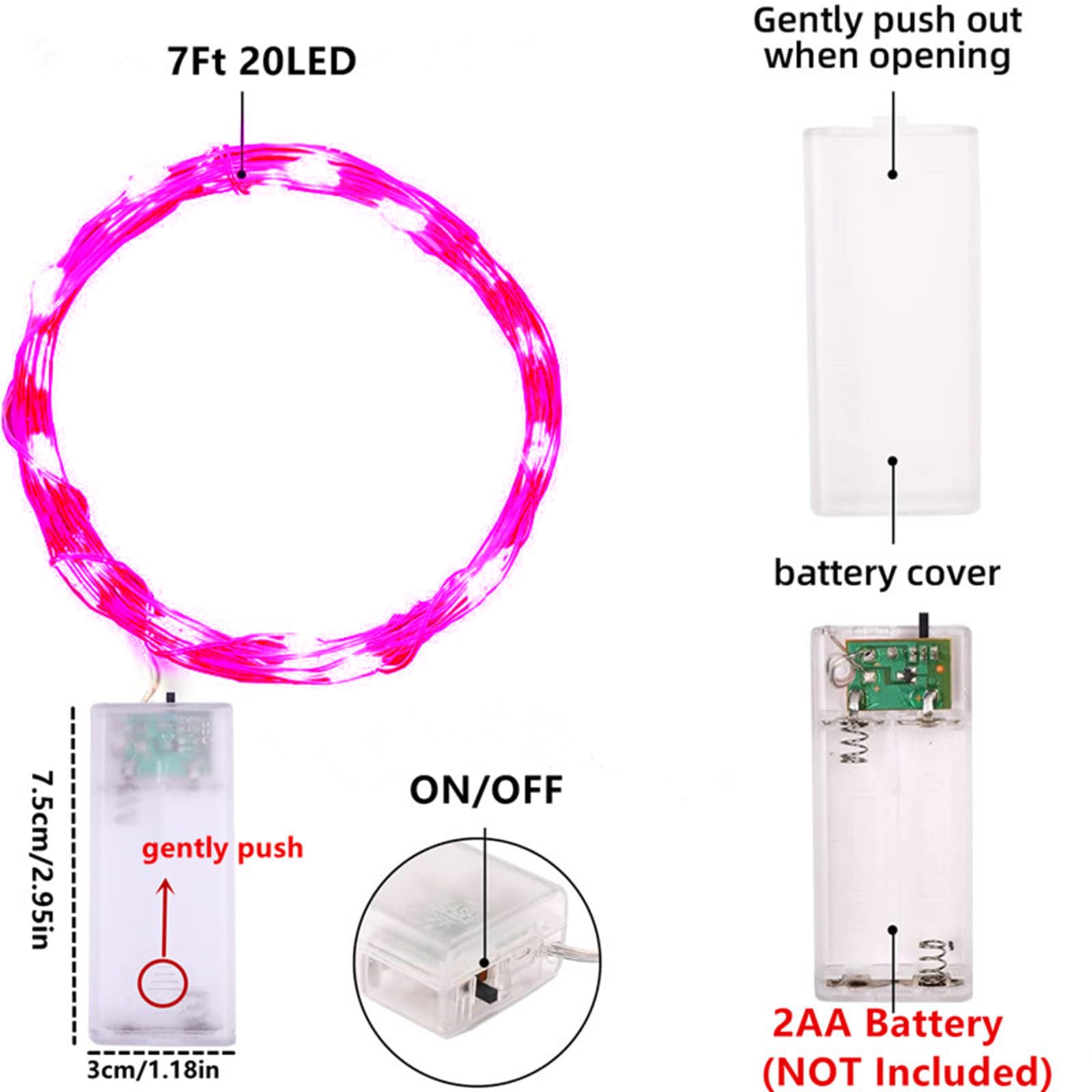 Ranlraka Mini Pink Fairy Lights Battery Operated 7Ft 20Led Silver Wire Fairy String Lights For Christmas Halloween Wedding Party Home Holiday Decor Room Decoration