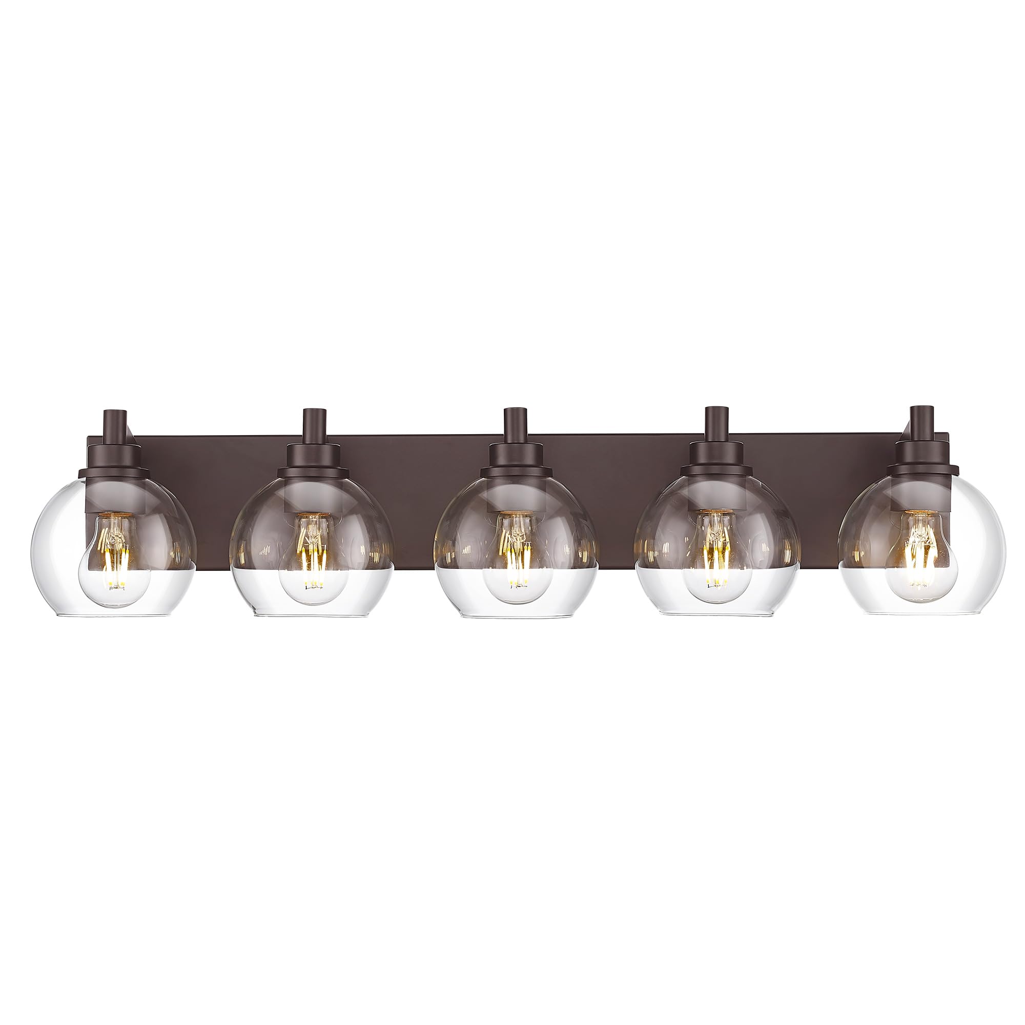 METWET 5-Light Bathroom Vanity Light Fixtures, Oil-Rubbed Bronze, Globe Clear Glass Shade, Model VL195-ORB-5, 32 Inch Modern Sconces