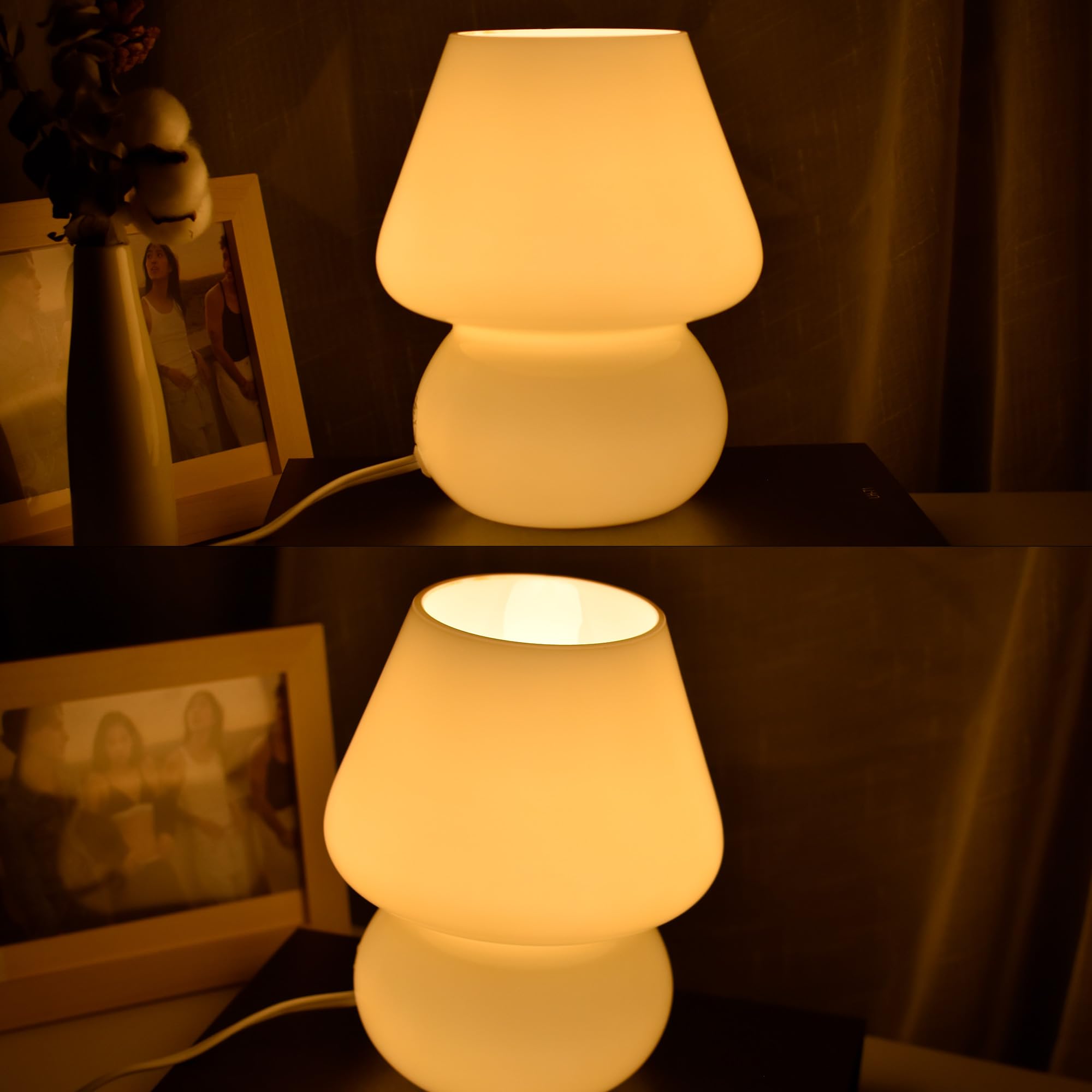 Mushroom Lamp,Vintage Glass Mushroom Bedside Table Lamps Yellow Murano Style Small Nightstand Desklamp Swirl Light For Home Deco
