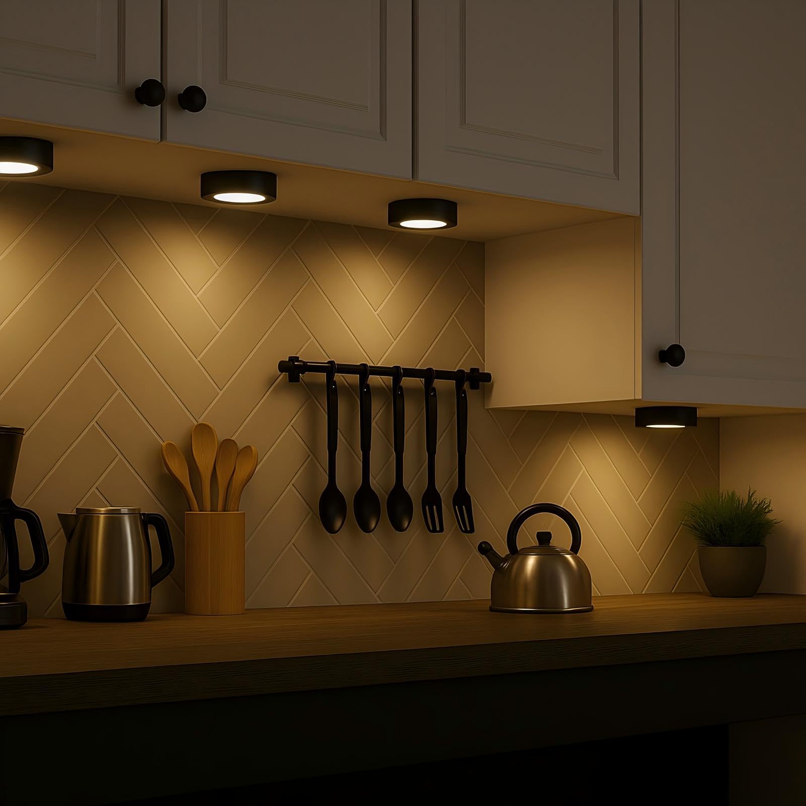 Lumiland Wired Led Puck Lights (2.7Wx5) Plug-In Lighting Natural White (4000K)  Led Cabinet Light For Kitchen Can Be Surface Mount Or Recess Mount  Black