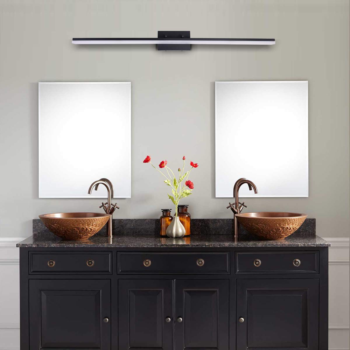 Mirrea 48In Modern Led Vanity Light, Dimmable 46W, Warm White 3000K, Black Metal Finish