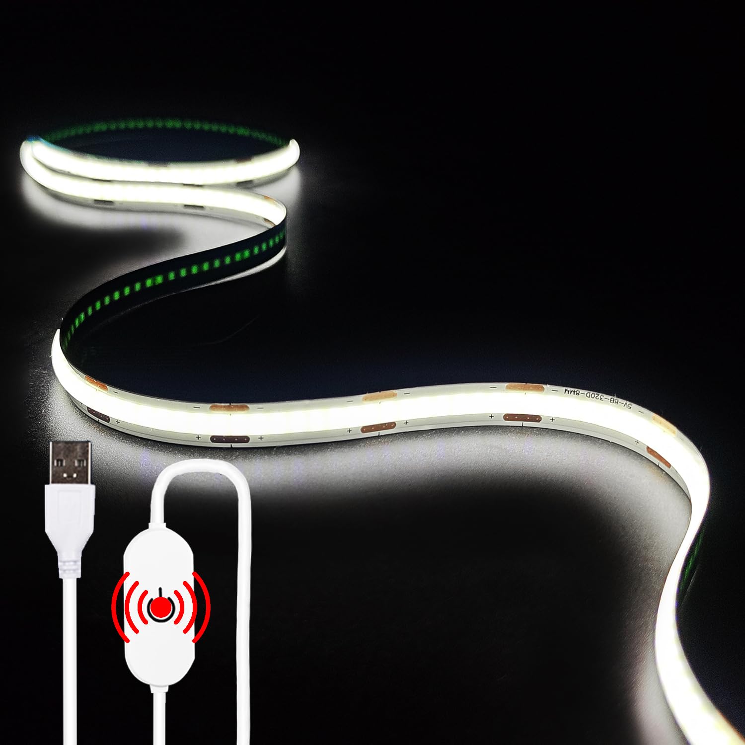 XINGZHI COB LED Strip Lights 5V LED Strip Light 6000K Cold White USB LED Light Strip 6.56FT Flexible Small Led Lights with Touch