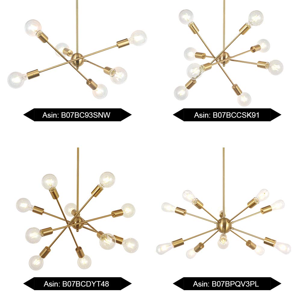BONLICHT Modern 10 Light Sputnik Chandeliers Brushed Brass with Adjustable Arms Metal Kitchen Light Fixtures Gold Mid Century Pe