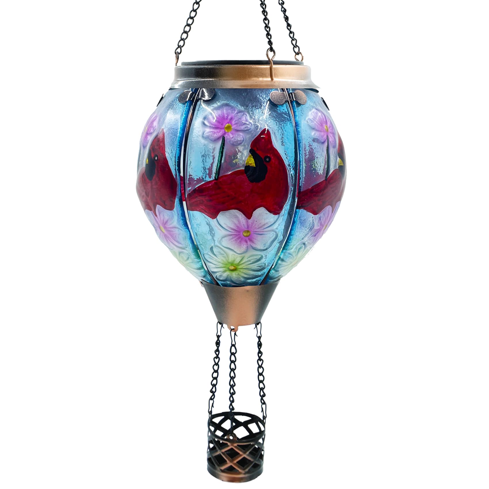 teyigarden Solar Lantern Glass Hot Air Balloon Flickering Light Waterproof Cardinal