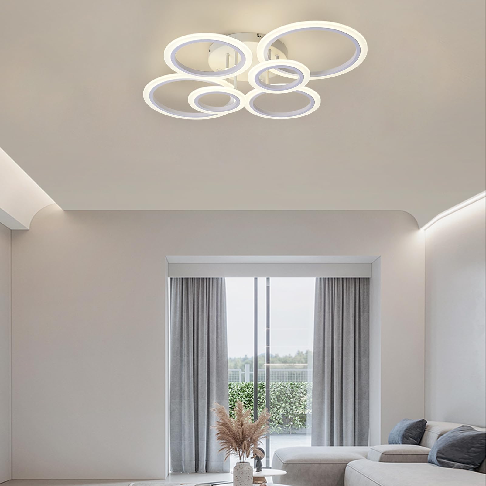 Vikaey Modern Led Flush Mount Ceiling Light, 6 Rings White Close To Ceiling Light, Lighting Fixture Ceiling Lamp For Kitchen, Living Room, Bedroom, Laundry Room, 4000K Not Dimmable