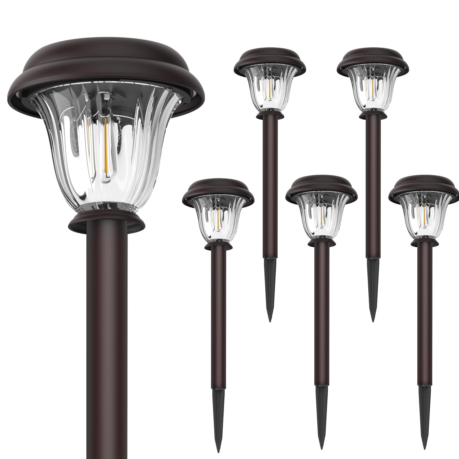 Deraysion Solar Lights Outdoor 6 Pack, Stainless Steel Glass Solar Pathway Lights, Auto On/Off Long-Lasting Ip65 Waterproof Land