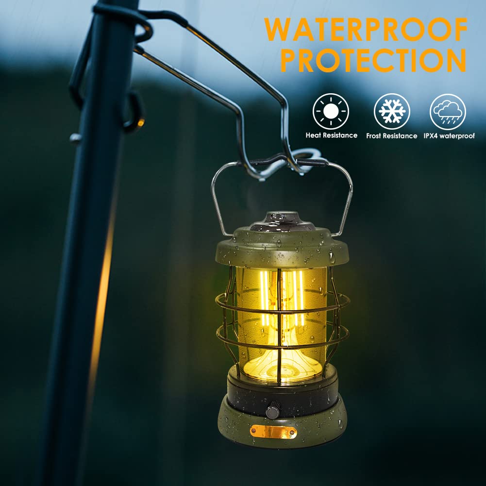 UniqueFire Rechargeable Camping Lantern, 1500 Lumens, 2 Modes, 4x8in, Green, Model: UniqueFire
