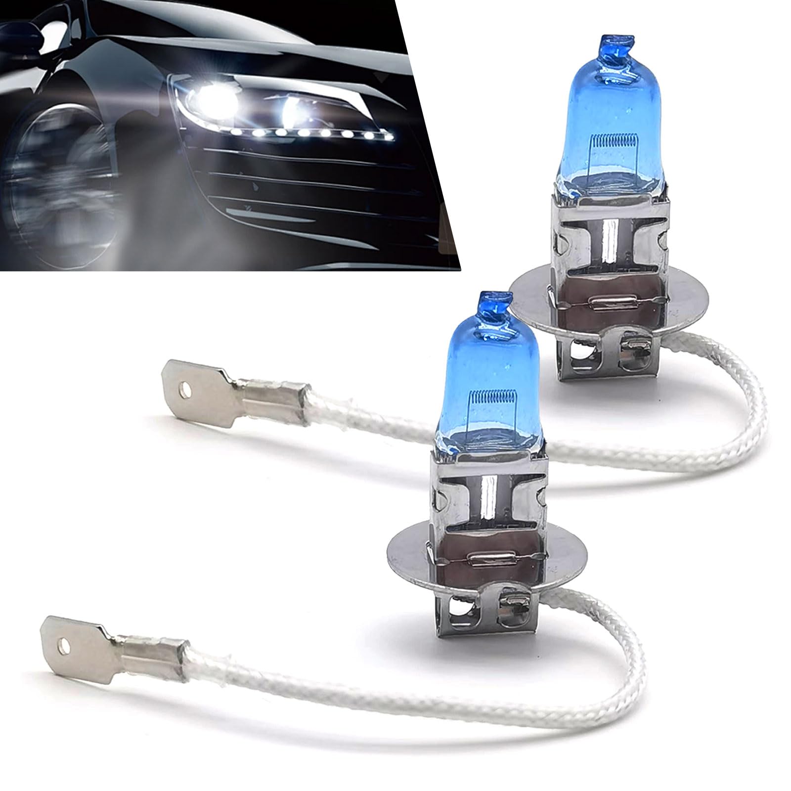 Flygun Halogen Bulbs, Quartz Driving Lights, 100W Front Fog Light, 2 PCS, White #H3, Model FUNLED1702WH-H3-2PS