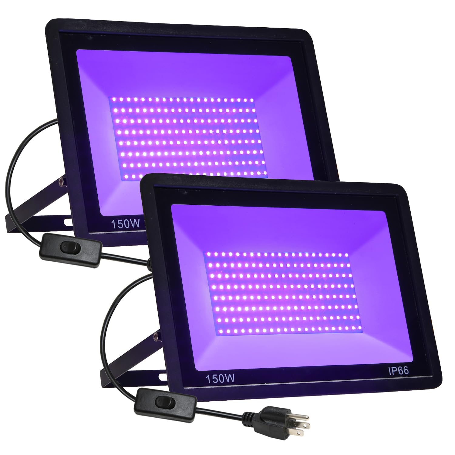 QIYEKA 2 Pack 150W LED Black Lights, Flood Blacklight with Plug, IP66 Waterproof Outdoor UV Spotlight for Dance Party Large Spac