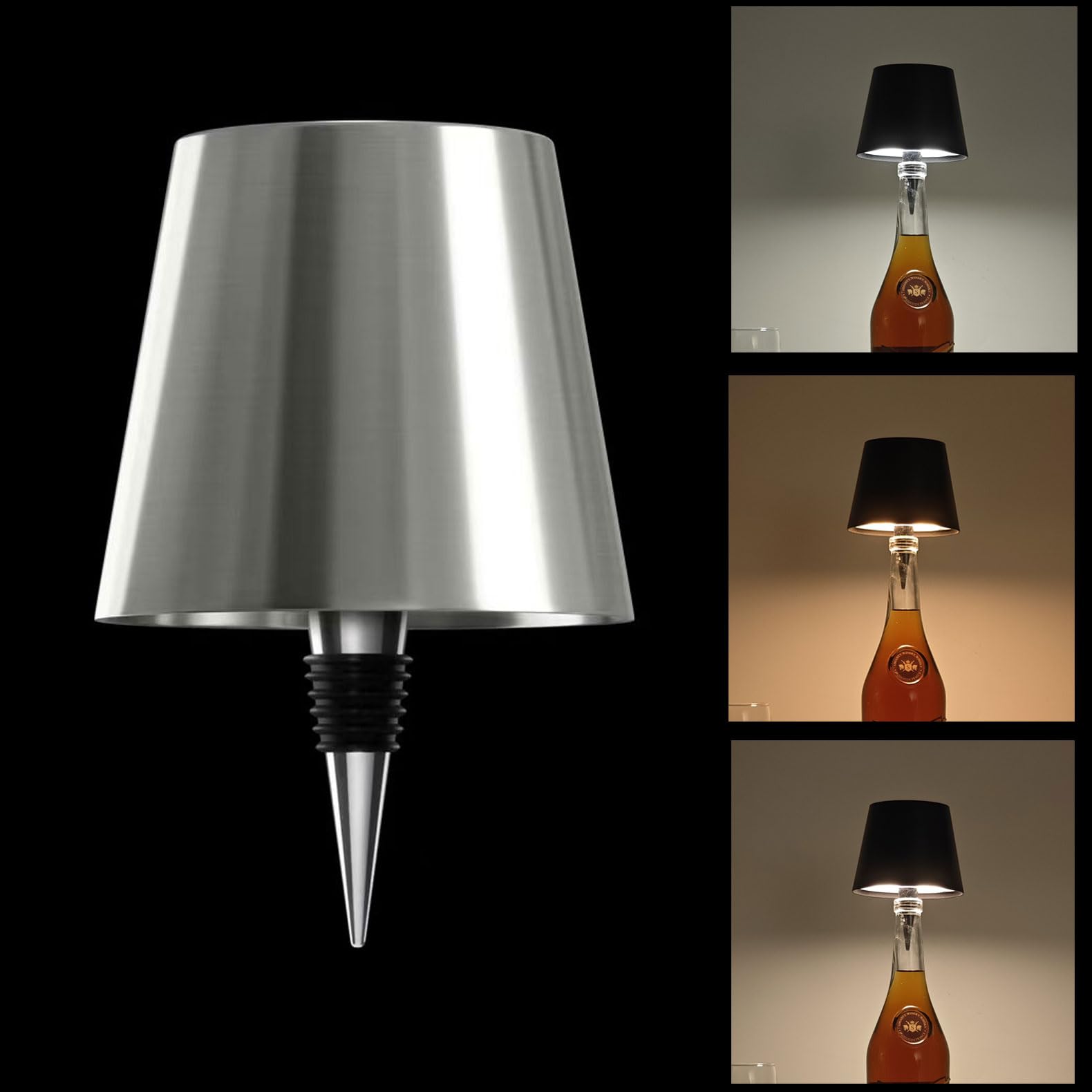 Wireless Bottle Lamp - 3 Color Stepless Dimming Bottle Table Lamp,Rechargeable Wireless Wine Bottle Lights, Touch LED Wine Bottl
