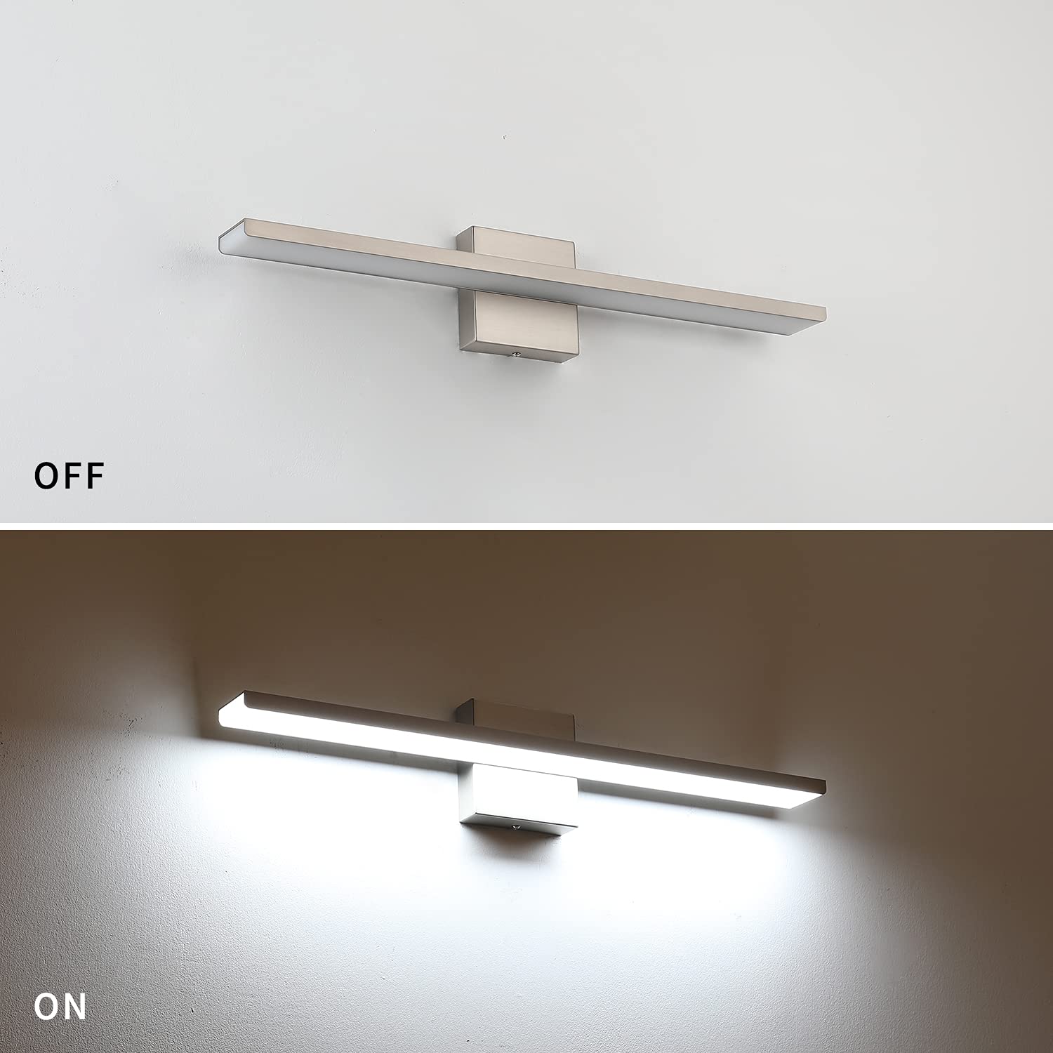 JUSHENG Bathroom Vanity Light Brushed Nickel Vanity Lights for Bathroom Light Fixtures Dimmable Vanity Light Bar 24 Inch 24W 6