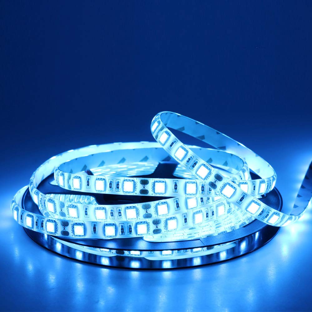 HAUTY Waterproof Ice Blue LED Strip Light, 16ft/5m SMD5050 300 LEDs DC12V Flexible Cuttable LED Tape (No 12V Power Plug/Adapter)
