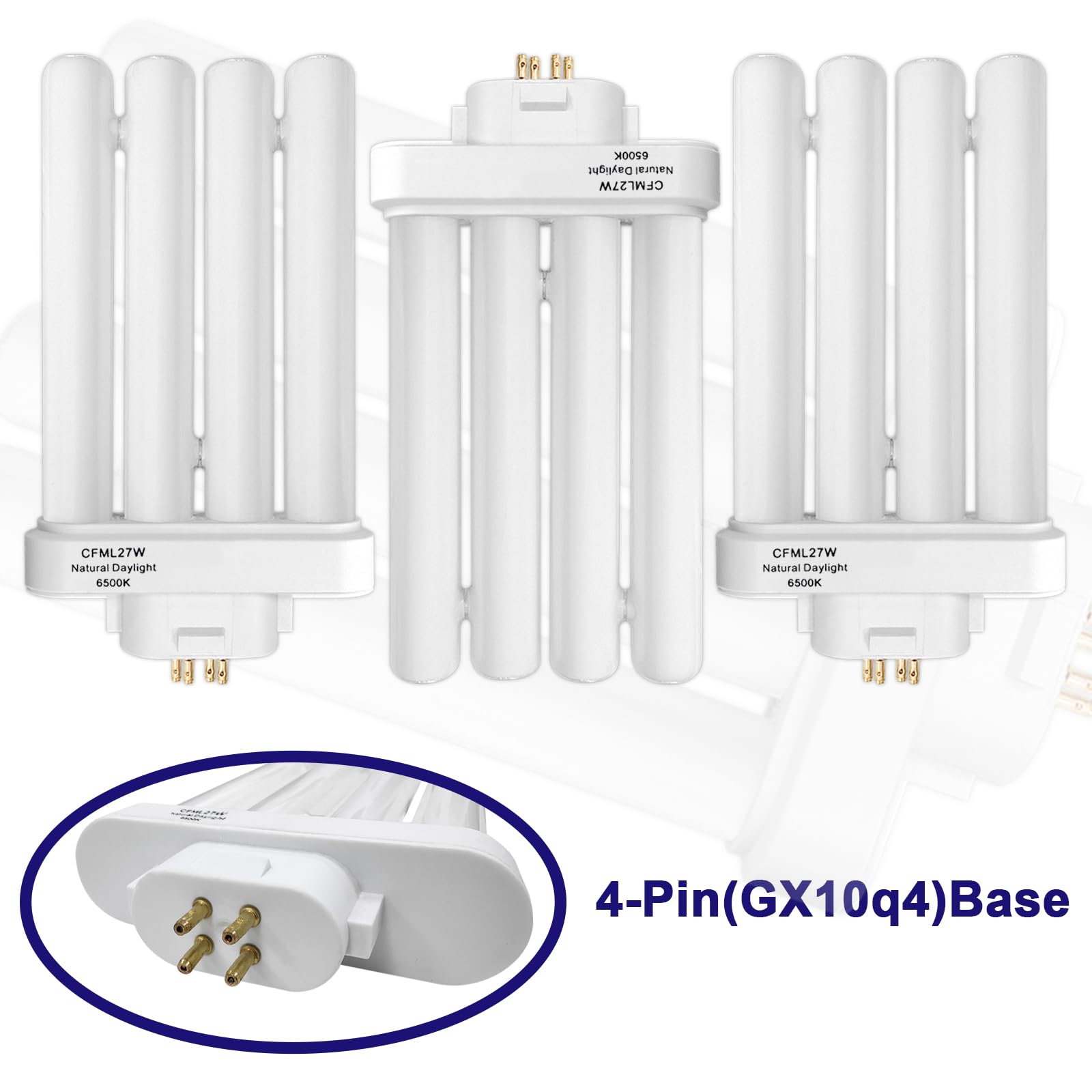 Celiwace CFML27VLX 27W Fluorescent Bulb, 4-Pin GX10Q-4 Base, 6500K Daylight, White, 3-Pack