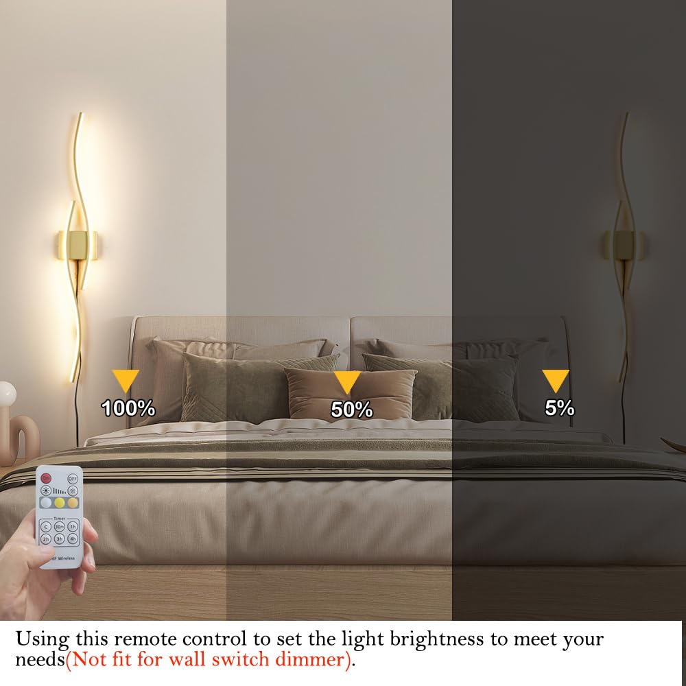 Daunton Gold Plug-in Wall Sconces Set of Two, Dimmable LED, 40.5" Aluminum Lamps for Living Room, Hallway, Bedroom - Model DX23014V1