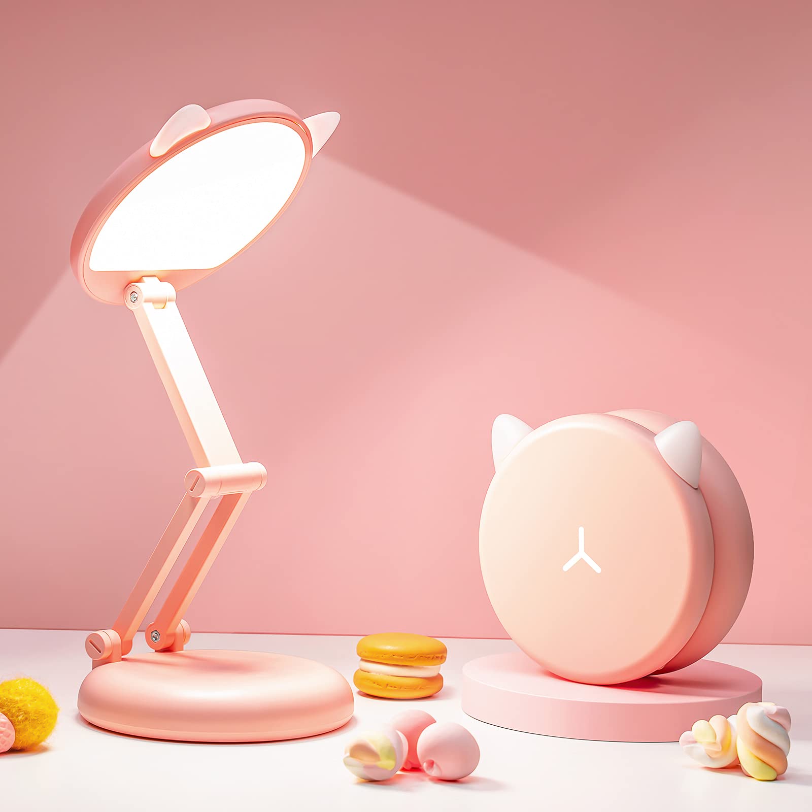 PIKOY Small Desk Lamp Rechargeable 3600mAh 10 Brightness Portable Pink WH-C17