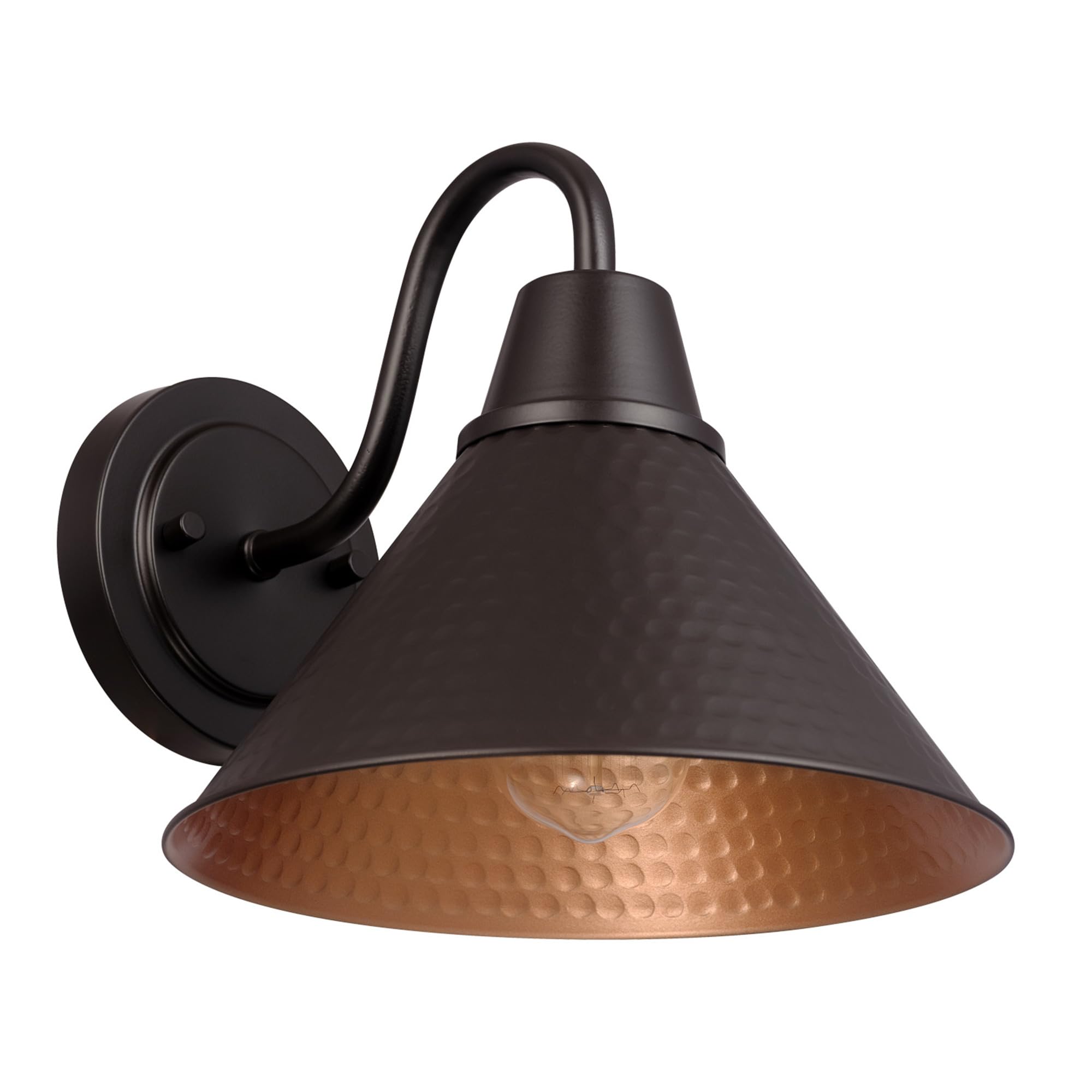 Globe Electric 60000013 1-Light Outdoor Wall Sconce, Bronze, 9 Warehouse Shade, Painted Gold Interior, Gooseneck Stem, Porch Lig