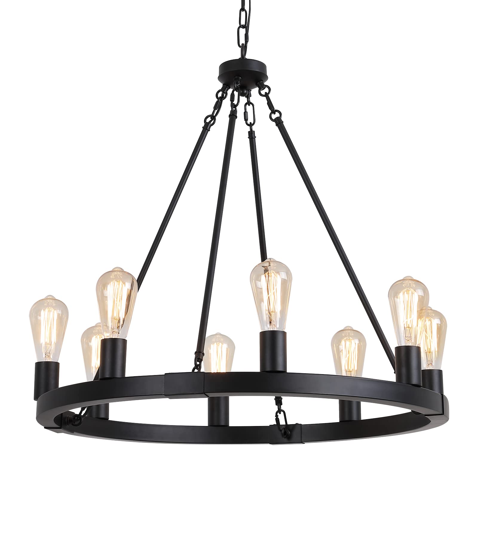 AMZASA Farmhouse 8-Lights Black Iron Wagon Wheel Chandelier, Dia 27" - UL Listed Light Fixture for Foyer, Dining Room, Kitchen, Living Room