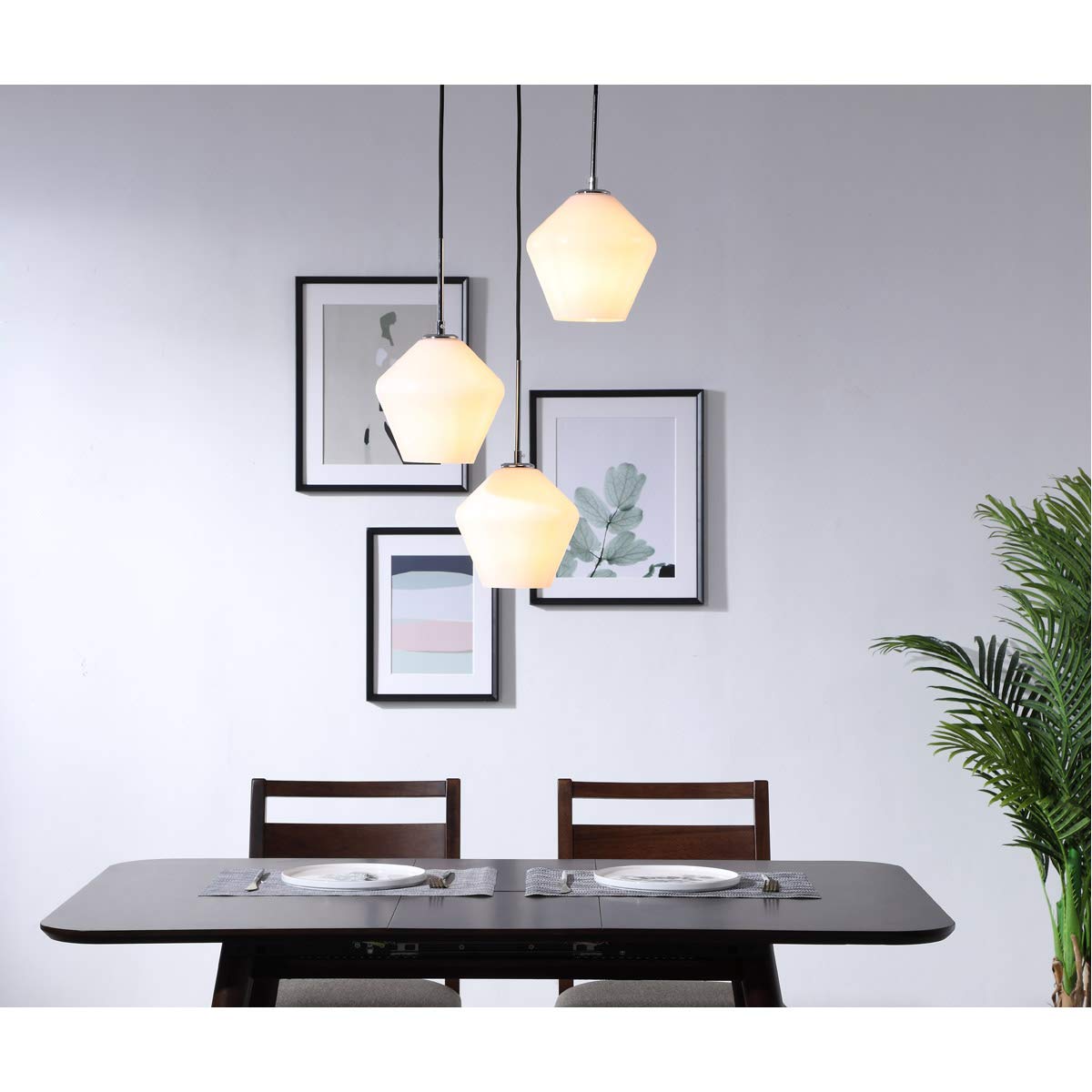 Living District 3-Light Modern Chrome Pendant - Elegant White Glass Ceiling Light Fixture