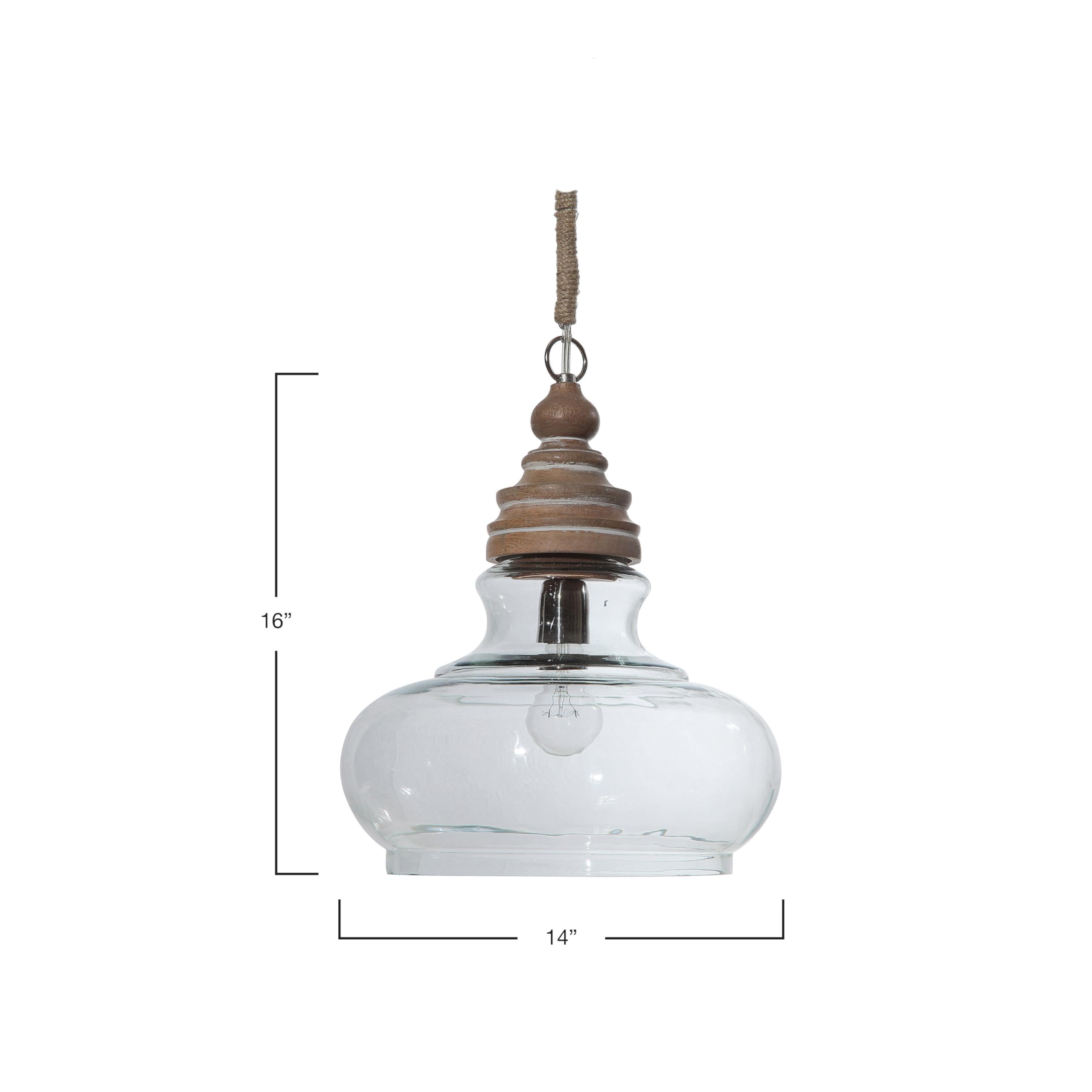 Creative Co-Op Glass & Mango Wood Ceiling Pendant Light