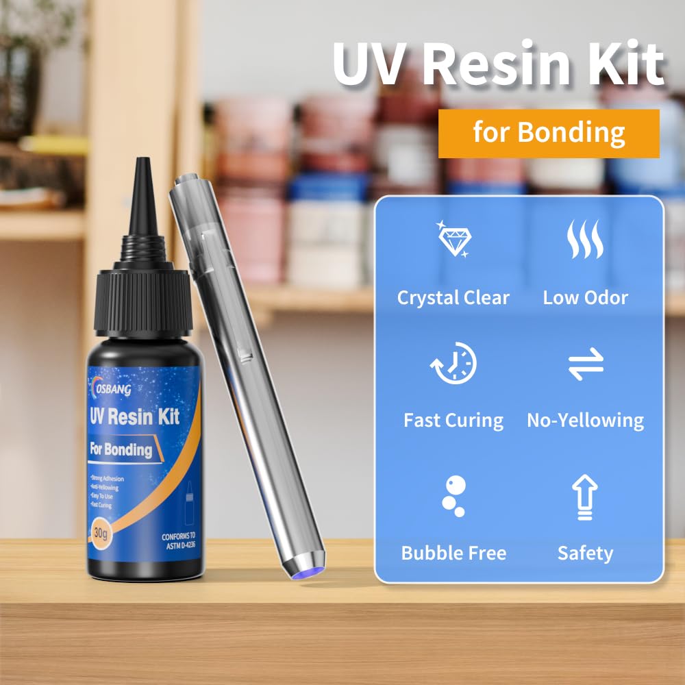 OSBANG UV Resin Kit 30g with UV Flashlight - Transparent Glue for Plastic, Acrylic, Glass Repair
