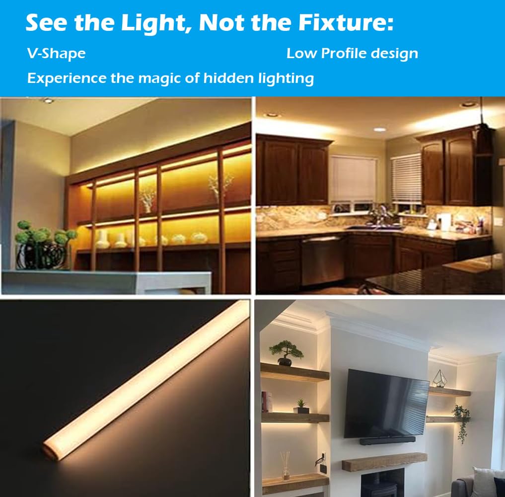 Cefrank V-Shape LED Light Bars 4X 12" - Warm White 3000K, 1200lm, Aluminum, Model H-163WW for Display Showcase & Bookshelf