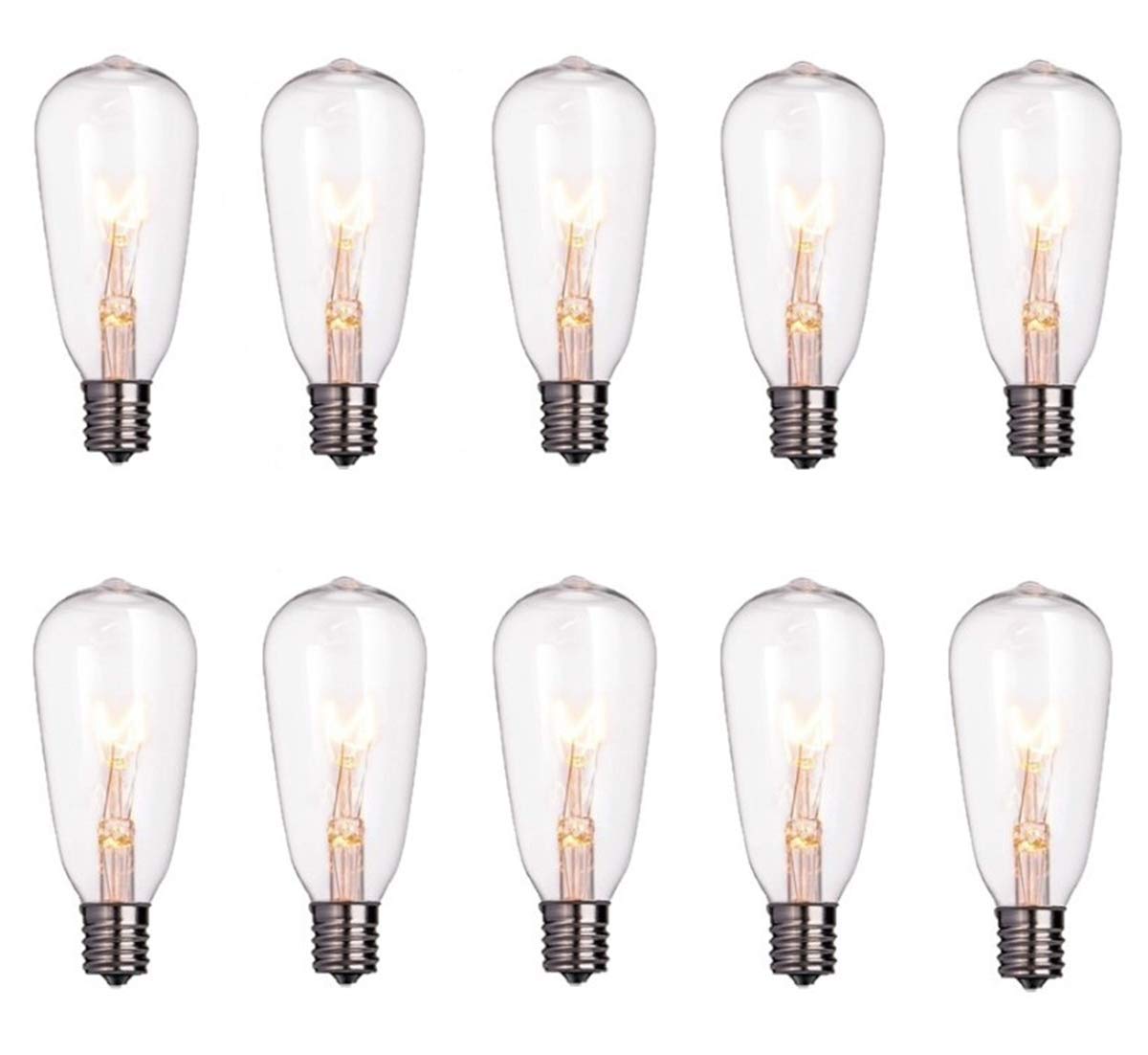 10 Pack Edison Light Bulbs Replacement, 7-Watt C9/E17 Intermediate Screw Base St40 Clear Glass Light Bulbs, St40 Vintage Replace