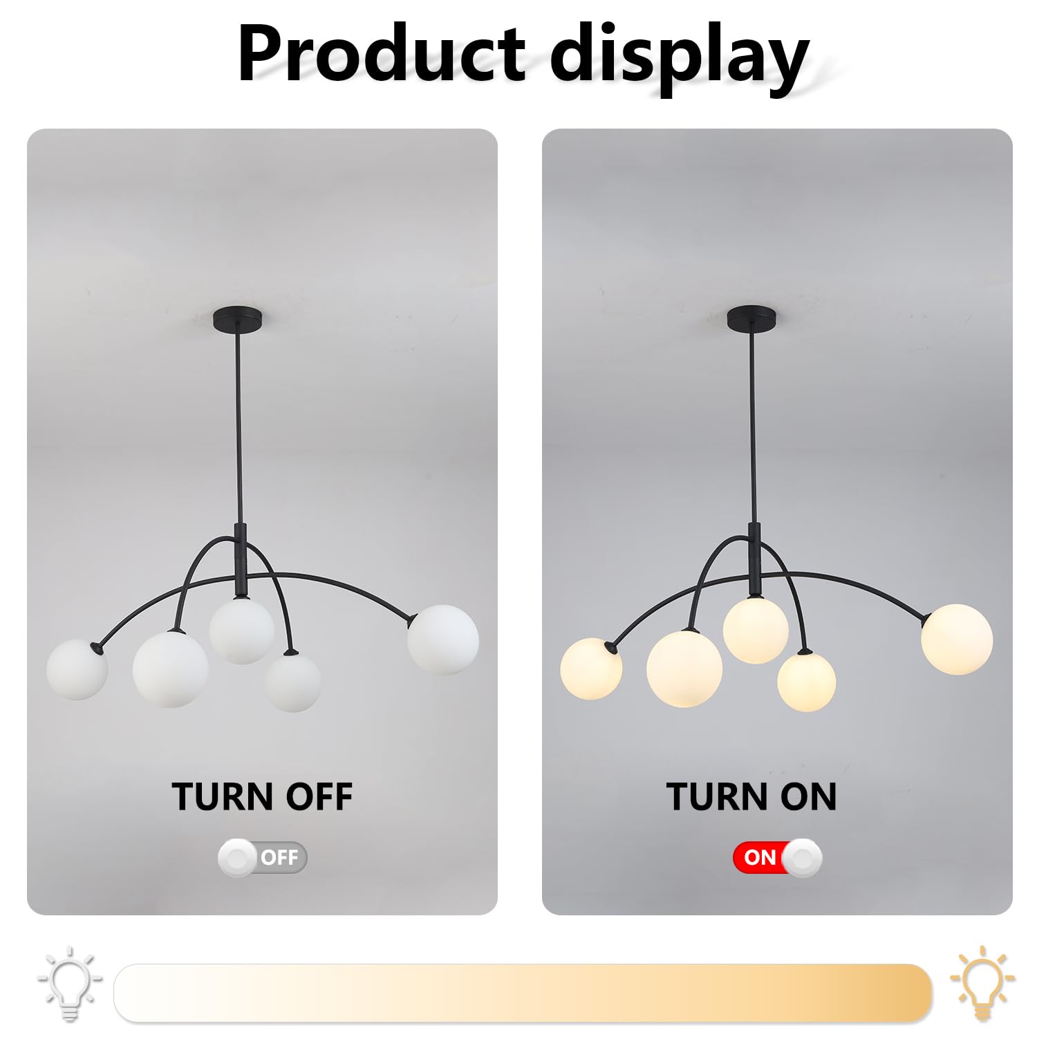 Fulesi Mid Century 5-Light Sputnik Chandelier, Black & White Iron Fixture, Model D5042-B1, Adjustable for Dining Room, Kitchen, Bedroom