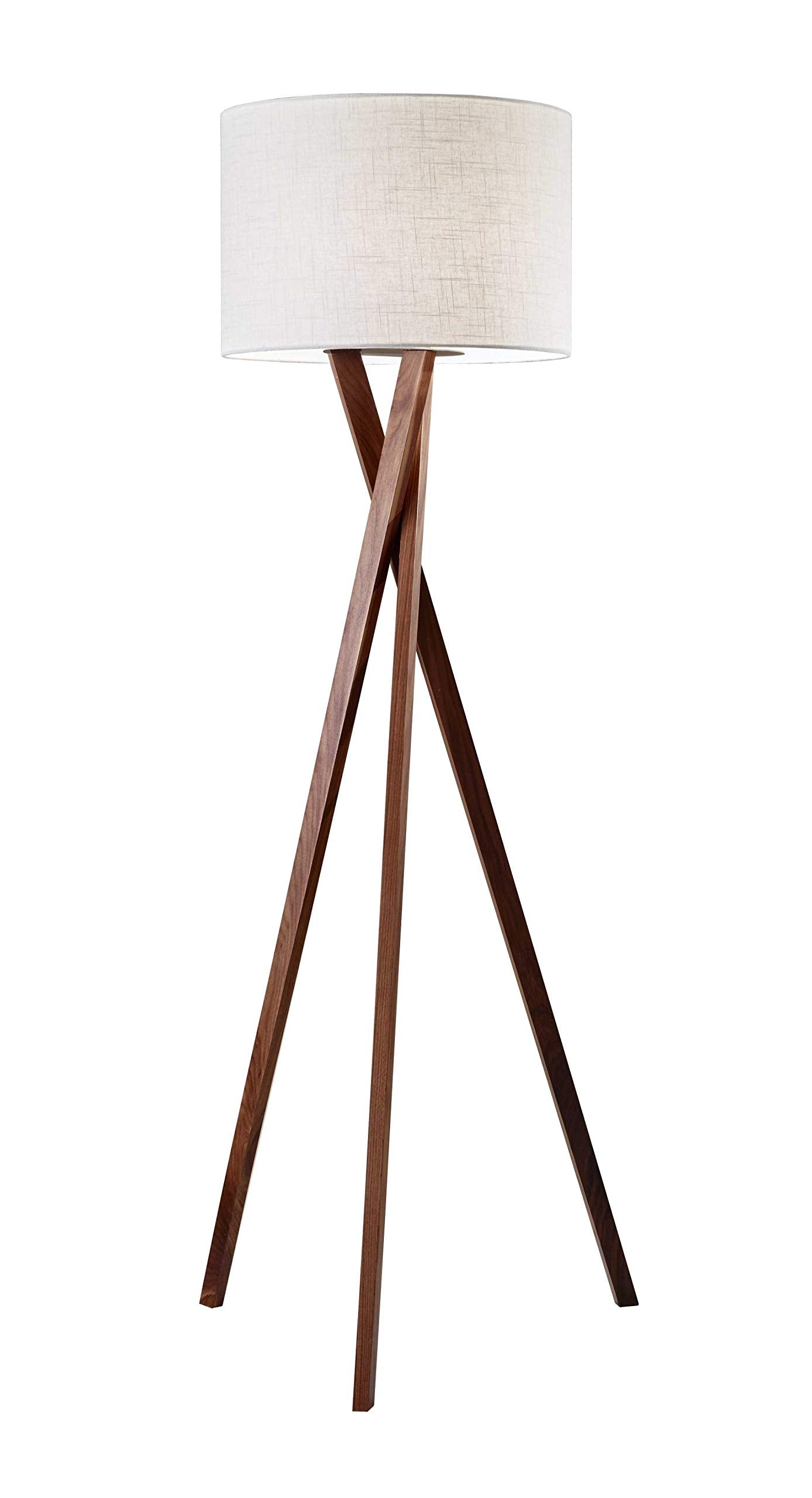 HomeRoots 63&quot; Solid Wood Tripod Floor Lamp with White Drum Shade