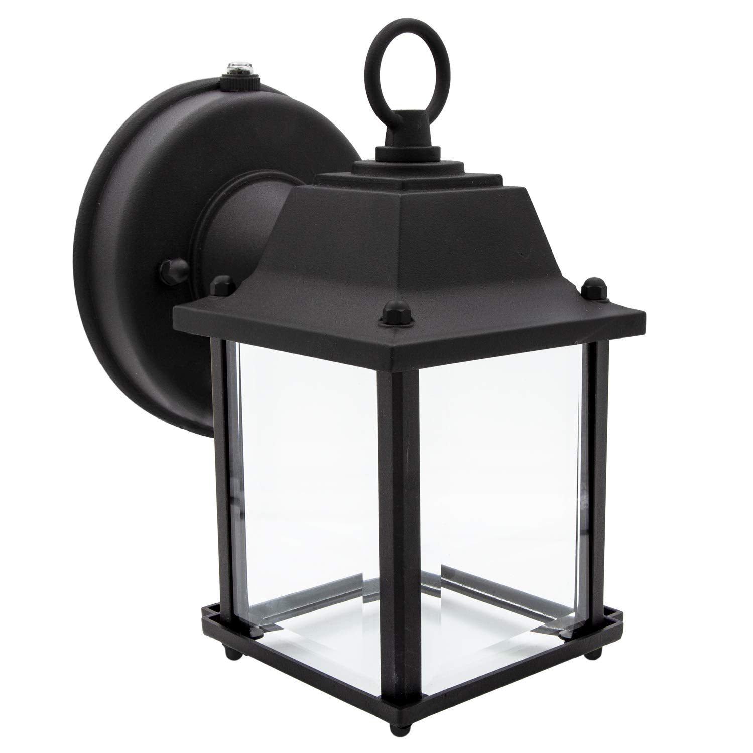 Maxxima LED Porch Lantern - Black Outdoor Wall Light, 3000K Warm White, 650 Lumens, Dusk to Dawn Sensor, Model 43237-2