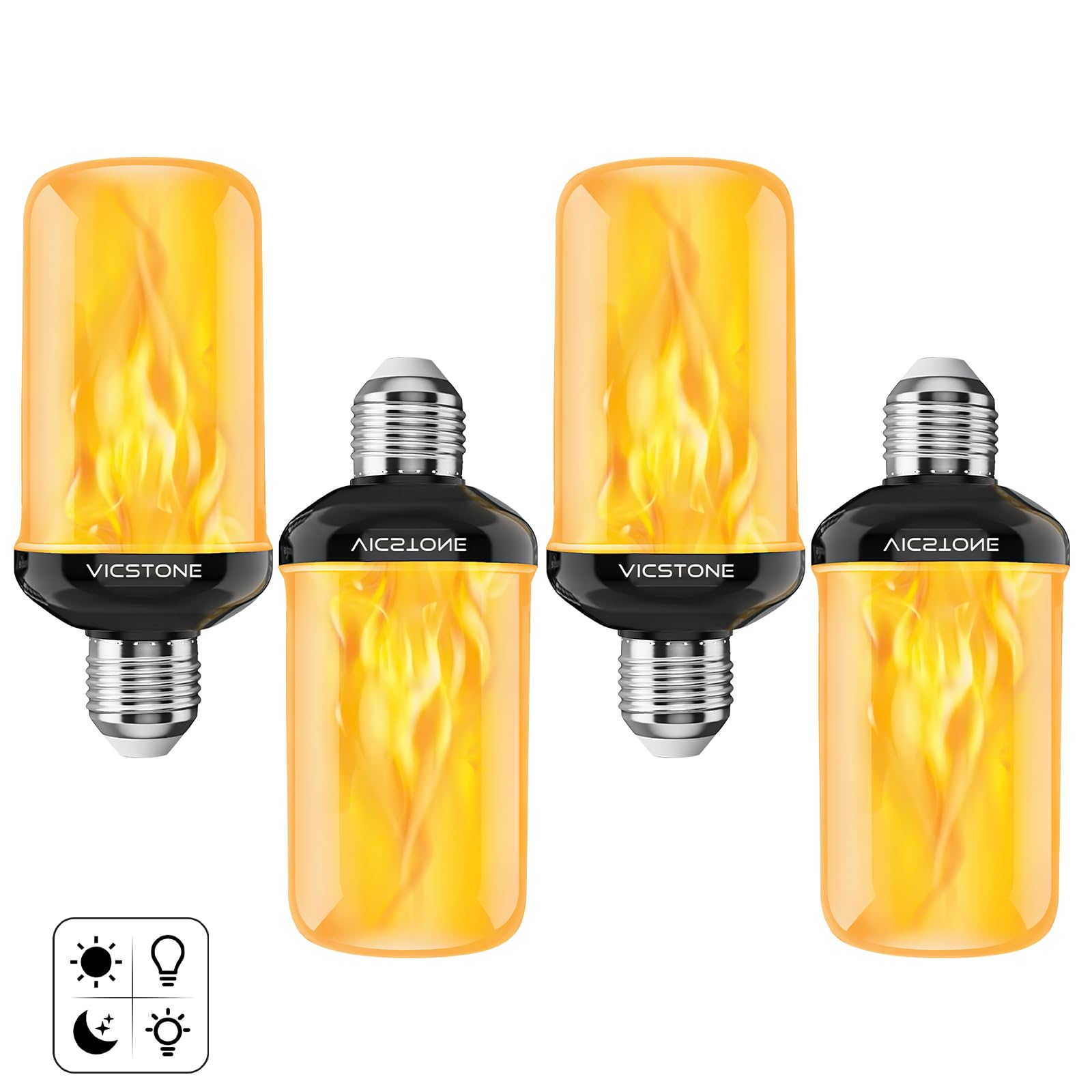 Vicstone LED Flame Light Bulbs, 4 Modes, E26 Fire Bulb for Indoor/Outdoor, 4 Pack, Plastic