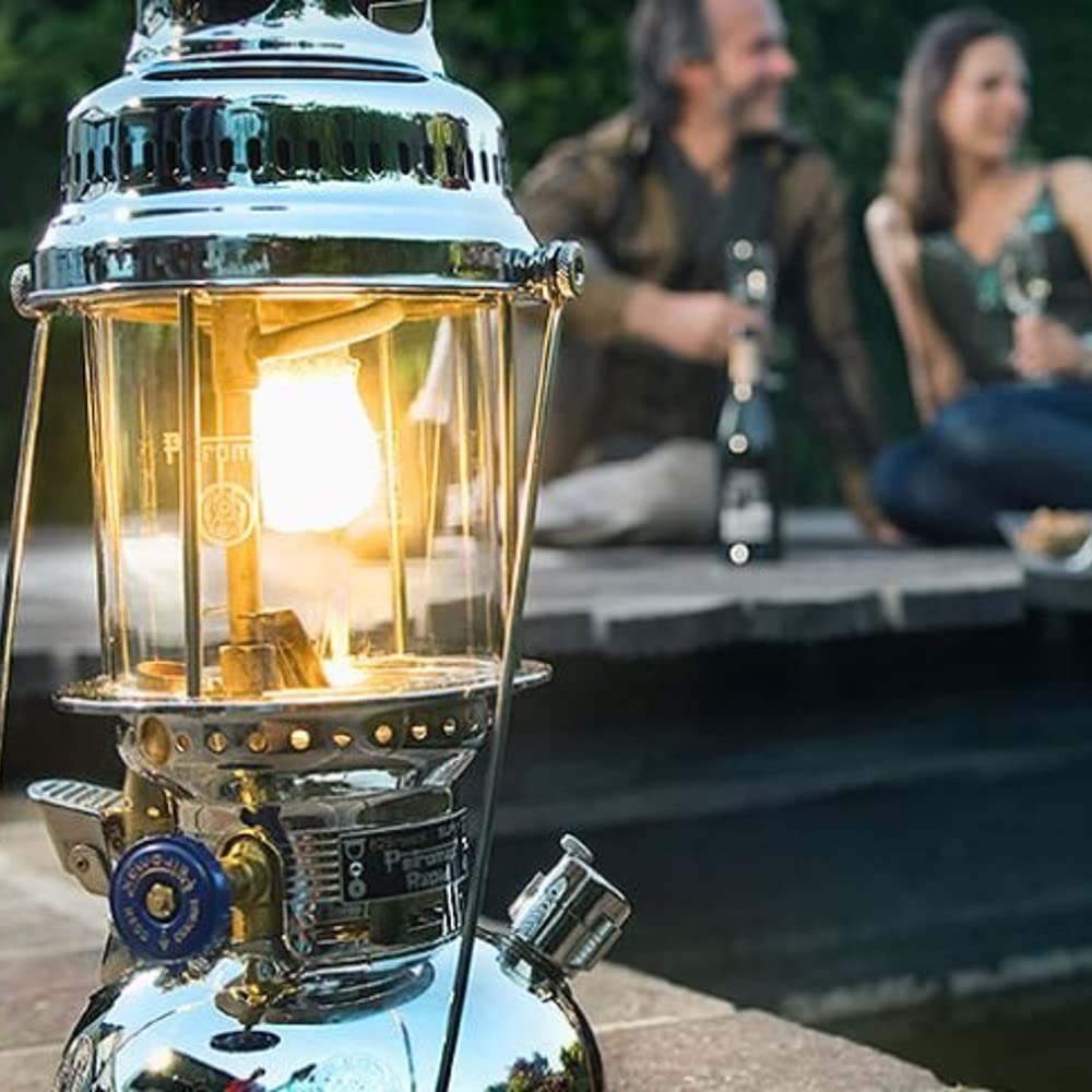 Petromax Hk500 Pressurized Lantern, 500 Candlepower With 1 Quart Kerosene Tank For Home, Camping Or Emergency Lighting, Hand Assembled High Pressure 400 Watt Lamp, Chrome