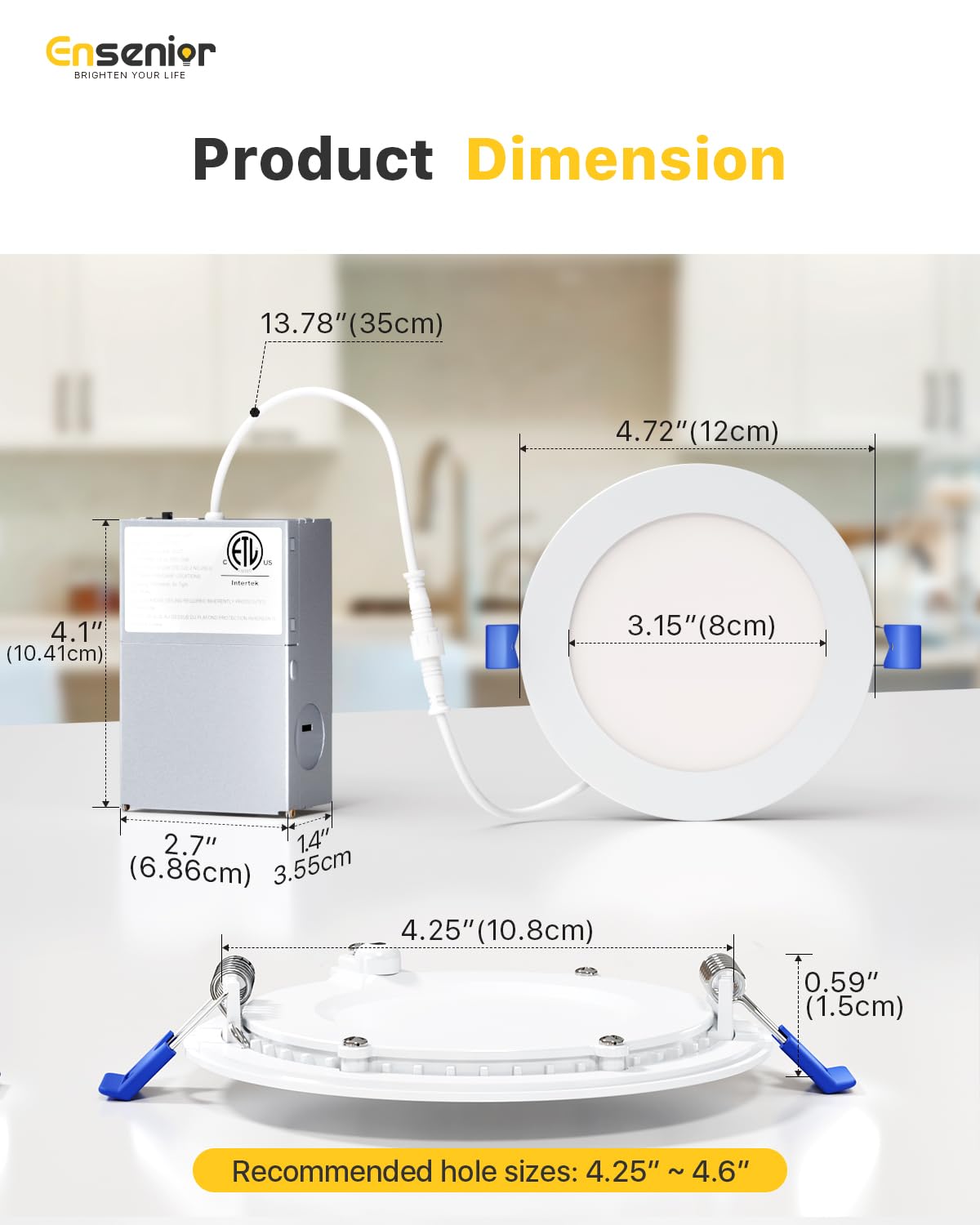 Ensenior 12 Pack 4 Inch LED Recessed Ceiling Light, Dimmable, 4000K Cool White, 750LM 9W 120V, High Brightness Canless Wafer Dow