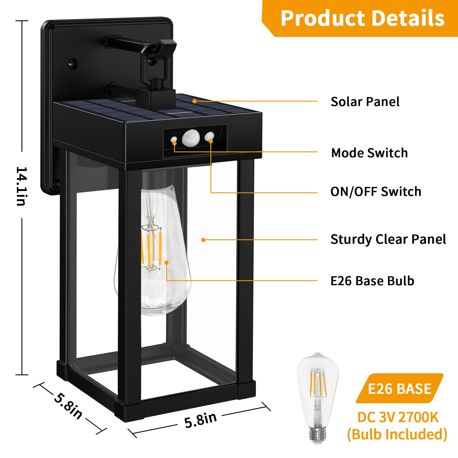 Ufelizor Solar Sconce Lights Outdoor, Motion Sensor, 3 Modes, Waterproof, Black-2Pack