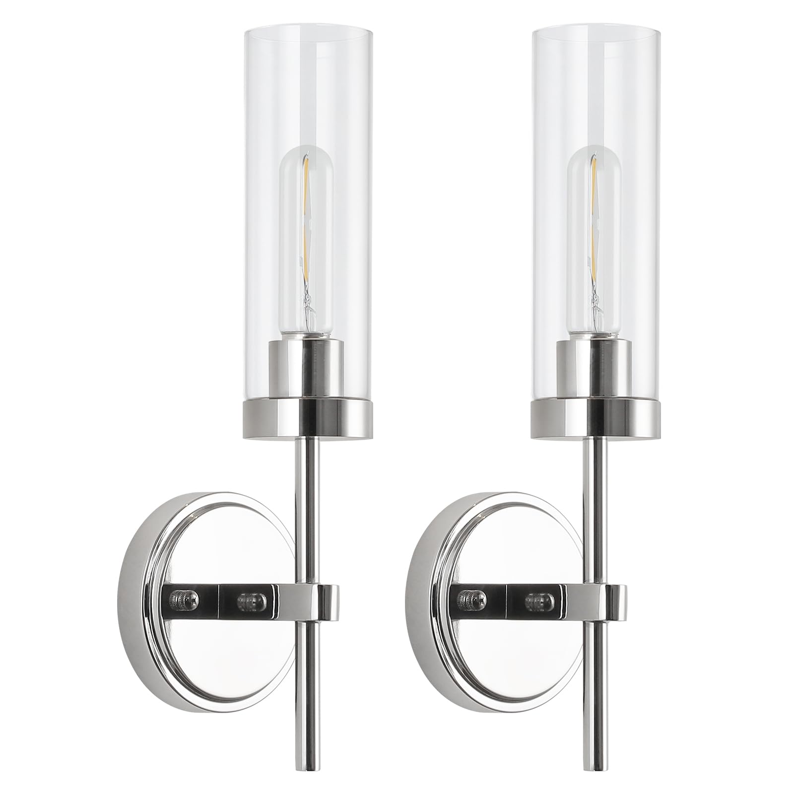 WILON Wall Sconces Set of 2, Chrome Metal Light Fixture with Clear Glass Shades, 15.5in  - Model QLSMUSB0021BG