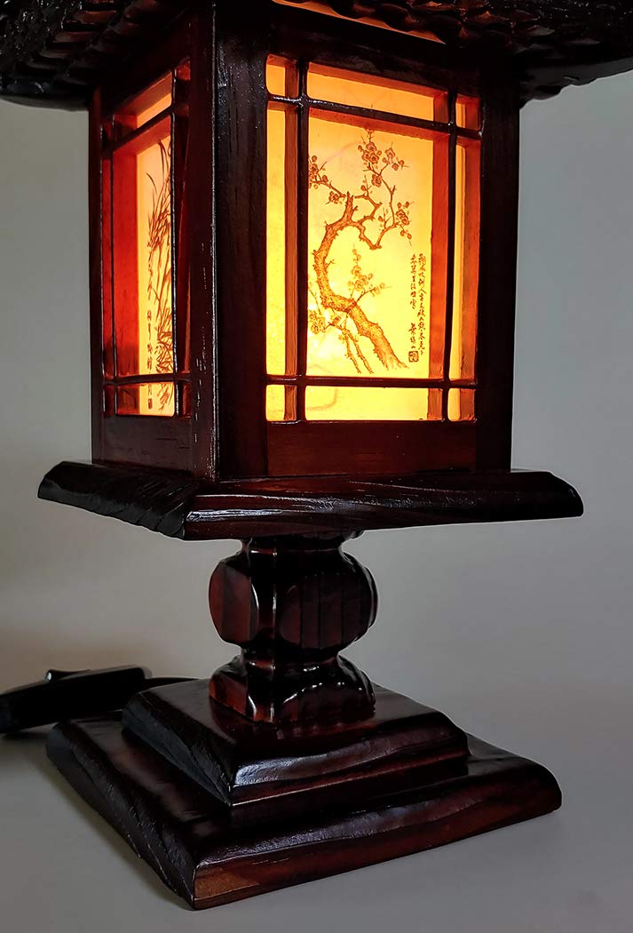 Traditional Korean Wood Lamp | Handmade Asian Oriental Table Lantern | Bedside Bedroom Accent Light | Unique Gift Idea | Hanok D