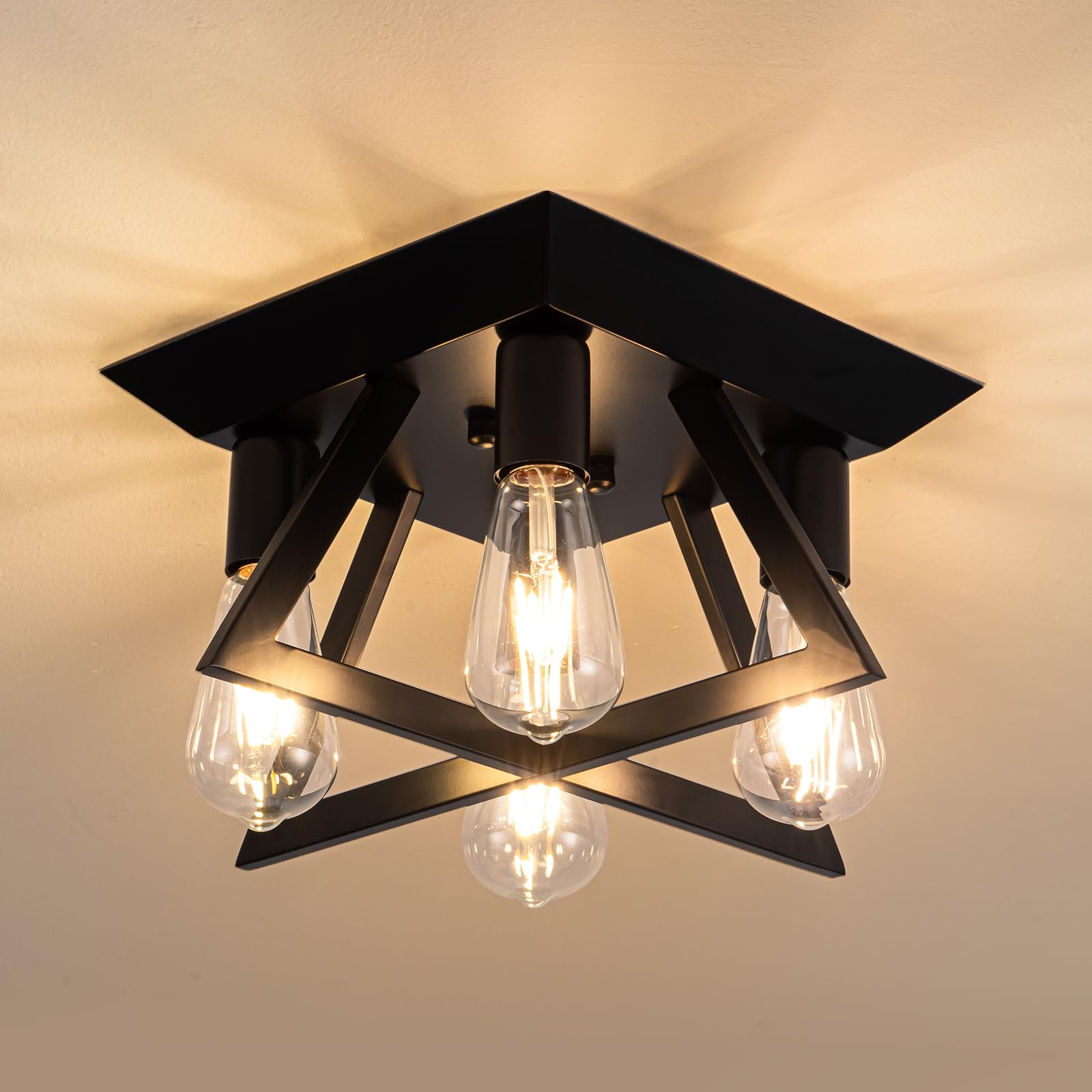 fengkeDU 4 Light Farmhouse Ceiling Light Fixture Black Industrial Flush Mount Ceiling Lamp Hallway Light Fixture Close to Ceilin