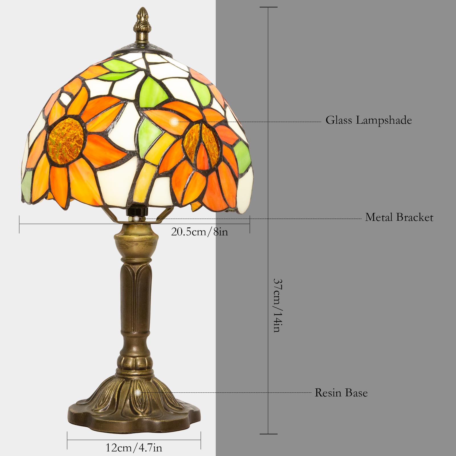 Ppbmocw Stained Glass Lamp,8X14 Inches Small Tiffany Lamp For Bedside,Antique Office,Living Room (A Sunflower)