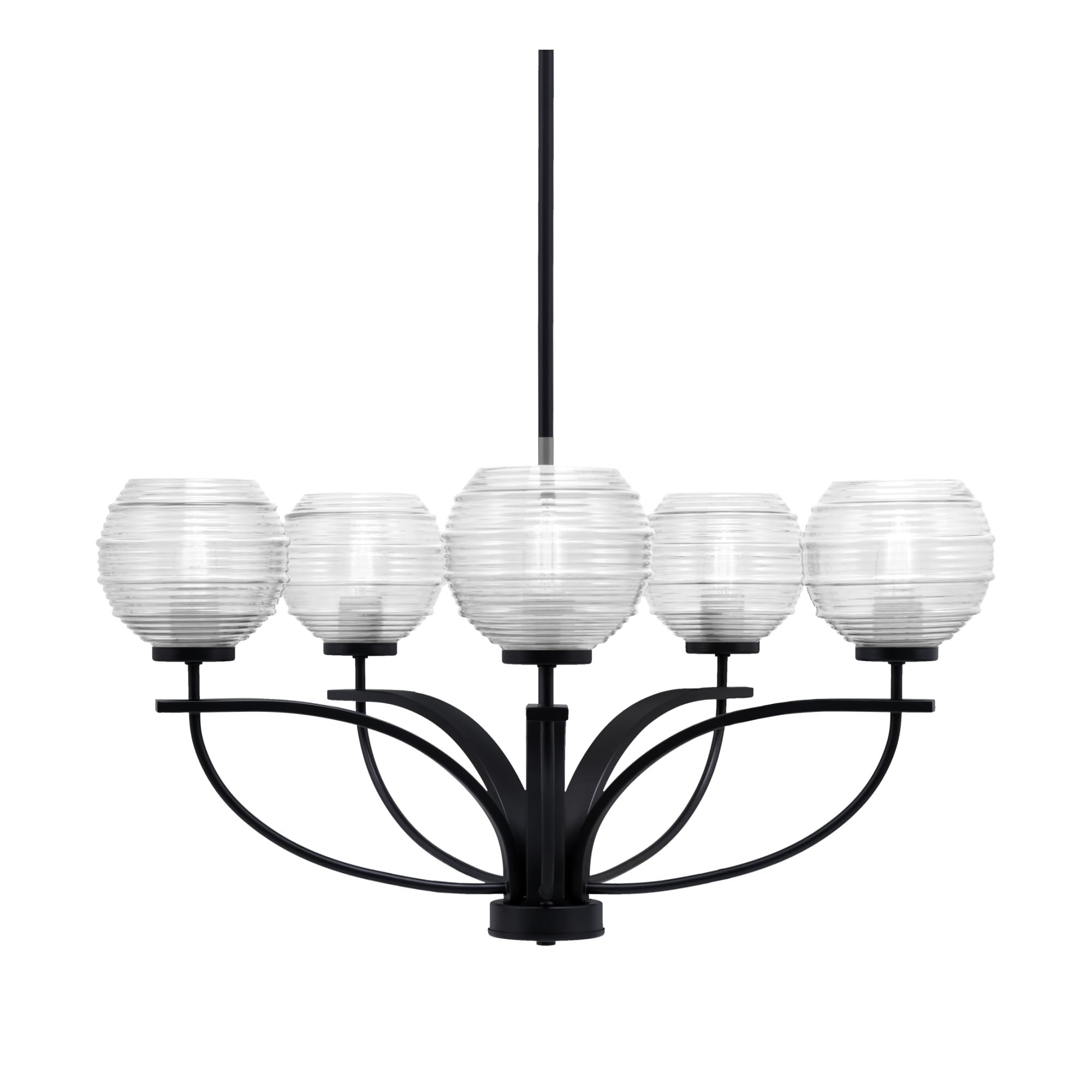 Toltec Lighting Cavella 5 Light Chandelier in Matte Black Finish with 6&quot; Clear Ribbed Glass