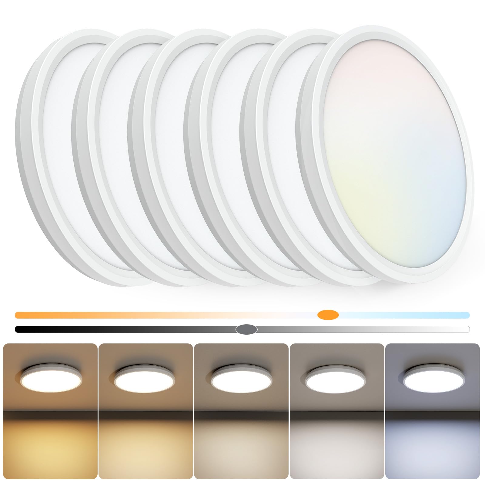 NIORSUN LED Ceiling Light 15W Dimmable Flush Mount 7 Inch 6 Pack White Model 16130LGTF