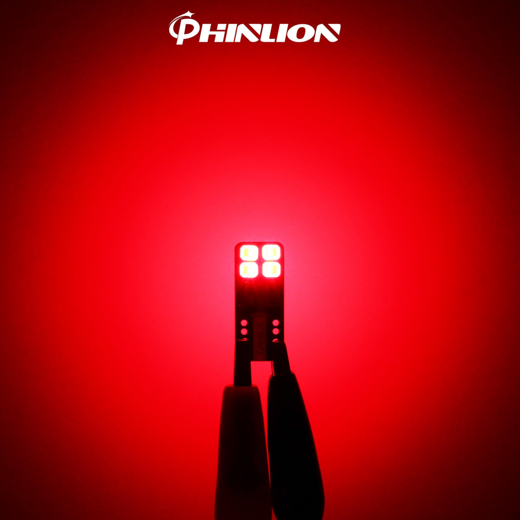 PHINLION Miniature T10 168 194 Red LED Bulbs 8-SMD Wedge Lights Pack of 4