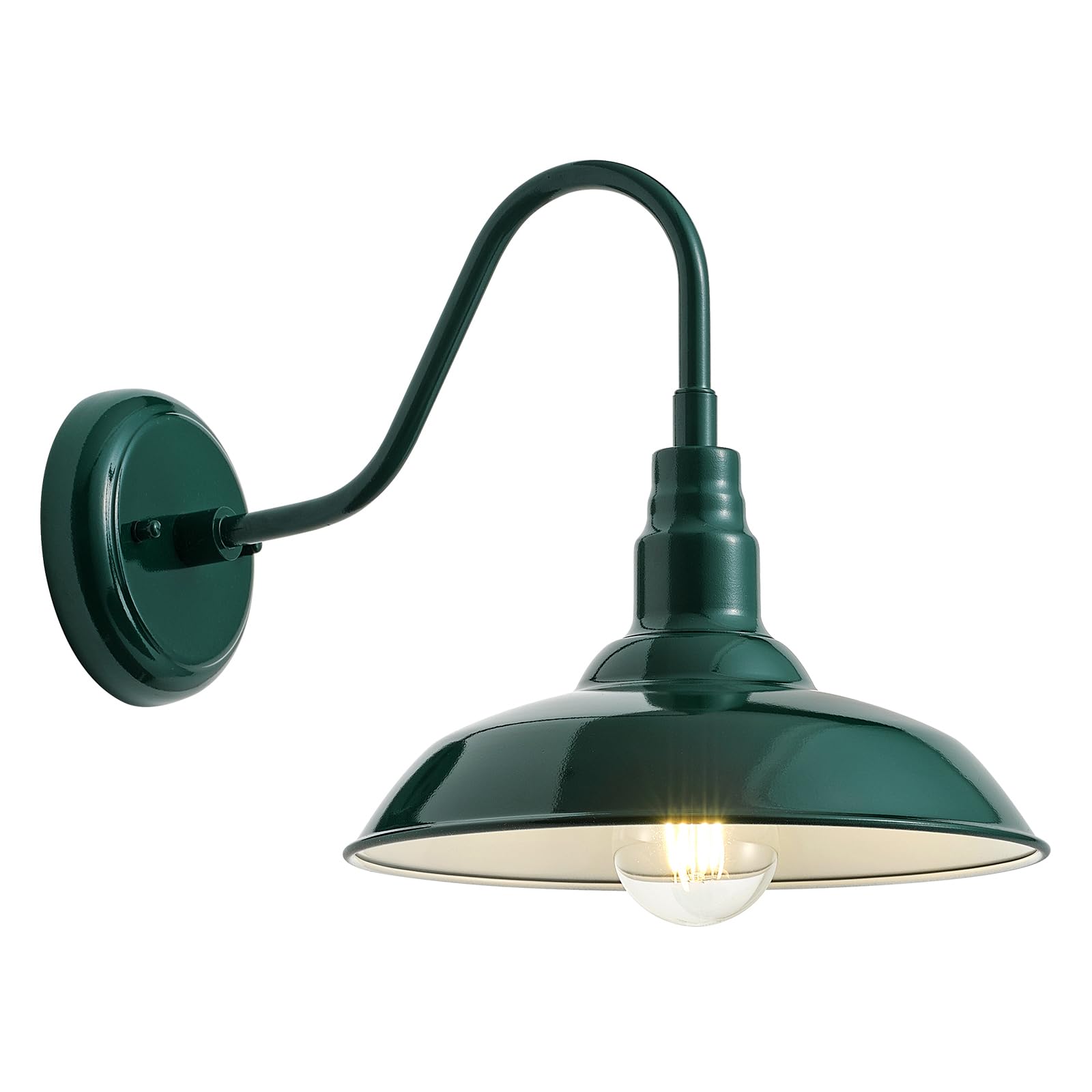 GOALPLUS Gooseneck Barn Light Fixture, 10in Dome, Green Metal, Model LM2201-GR, Outdoor Wall Sconce for Patio, Yard, Garage