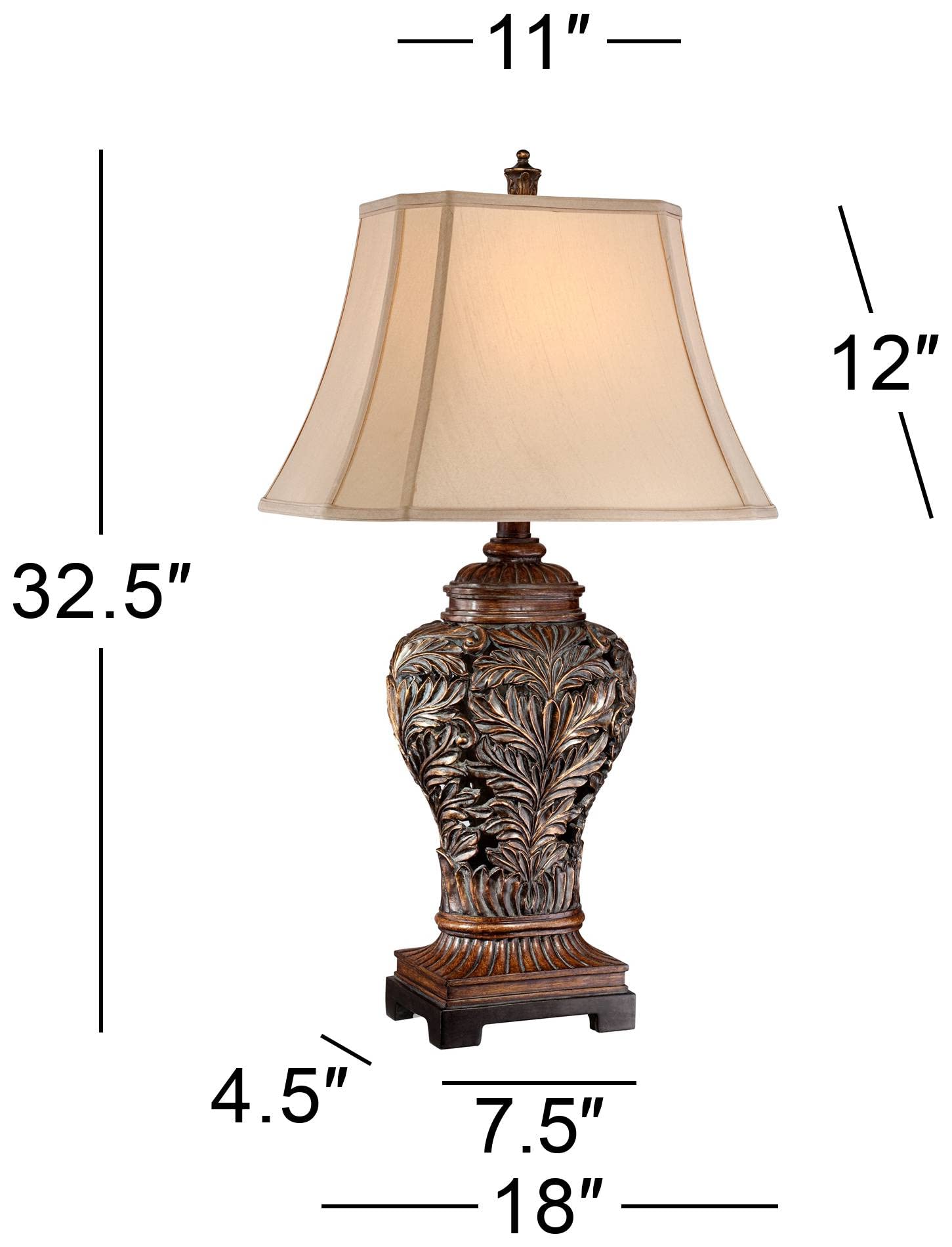 Barnes and Ivy 32.5" Tall Table Lamps Set of 2 Bronze Brown Leaf Vase Tan Shade for Living Room Bedroom Home Office