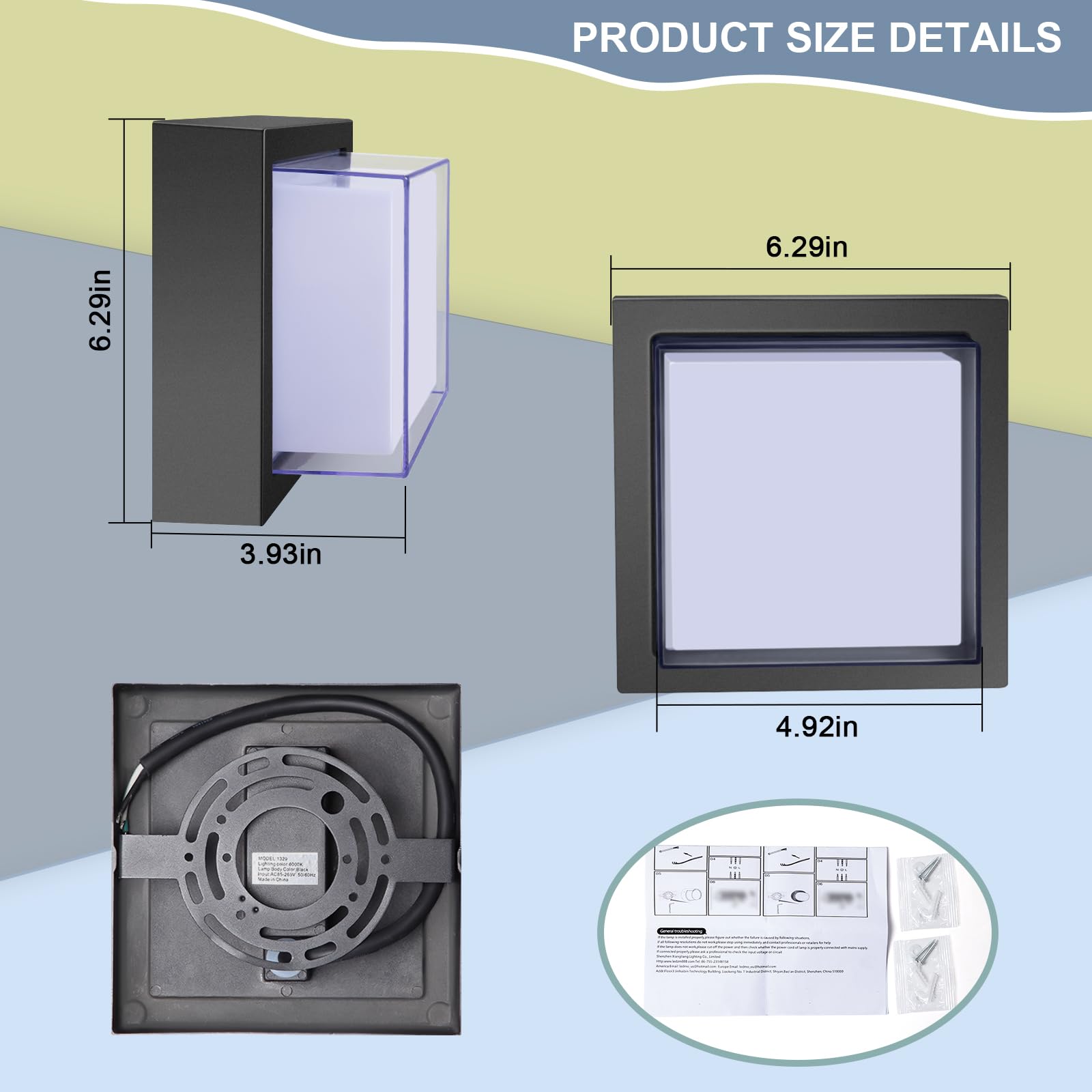 BIRITALO LED Porch Light 12W IP65 Waterproof Aluminum Fixture for Outdoor, Black, Model 1329