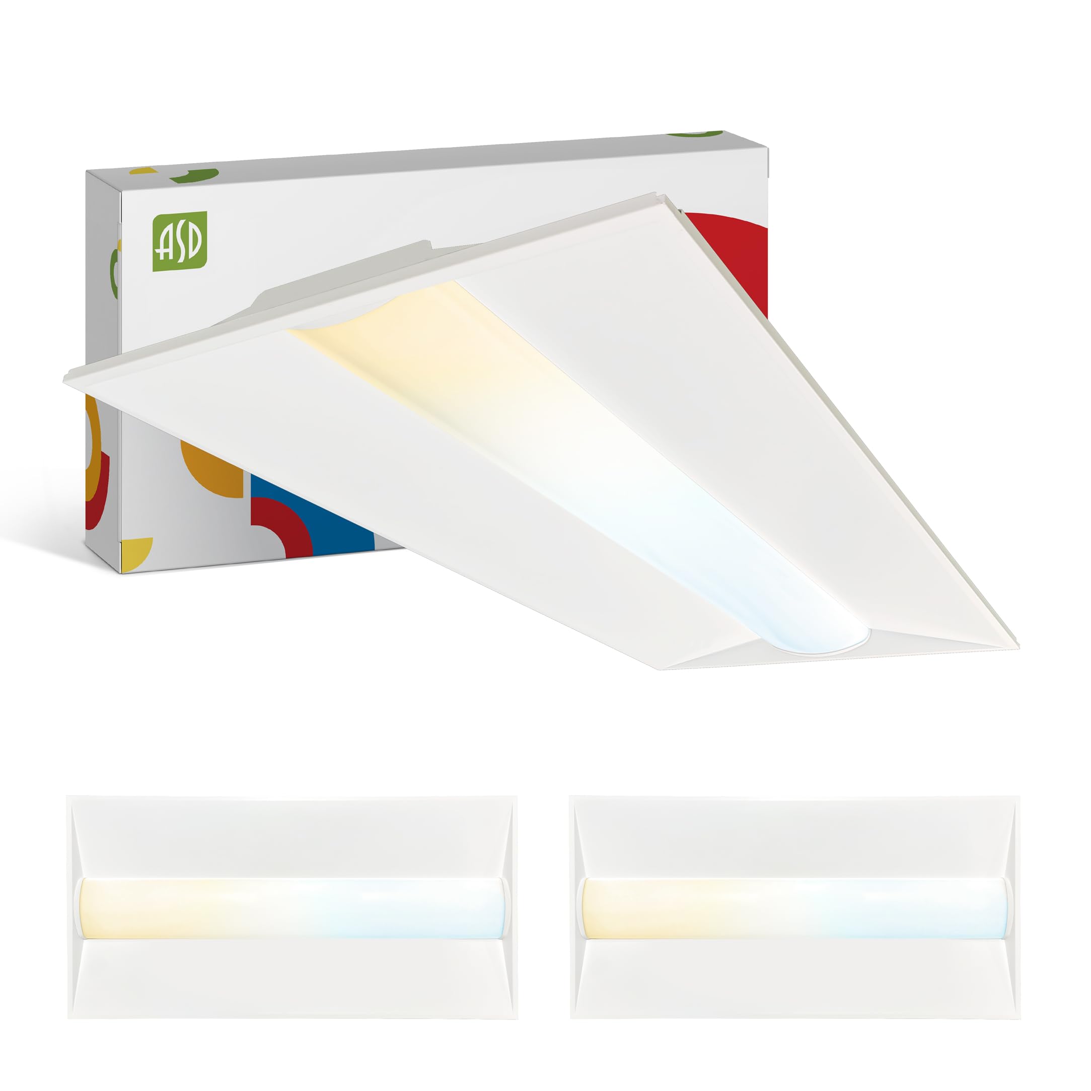 ASD 2x4 Center Basket LED Troffer Panel Light - 34/38/45W UL DLC | 6028LM 3500K 4000K 5000K Selectable Dimmable 2x4 LED Drop Ceiling Light Fixture | 2 x 4 Grid Ceiling Basket Lights  2 Pack