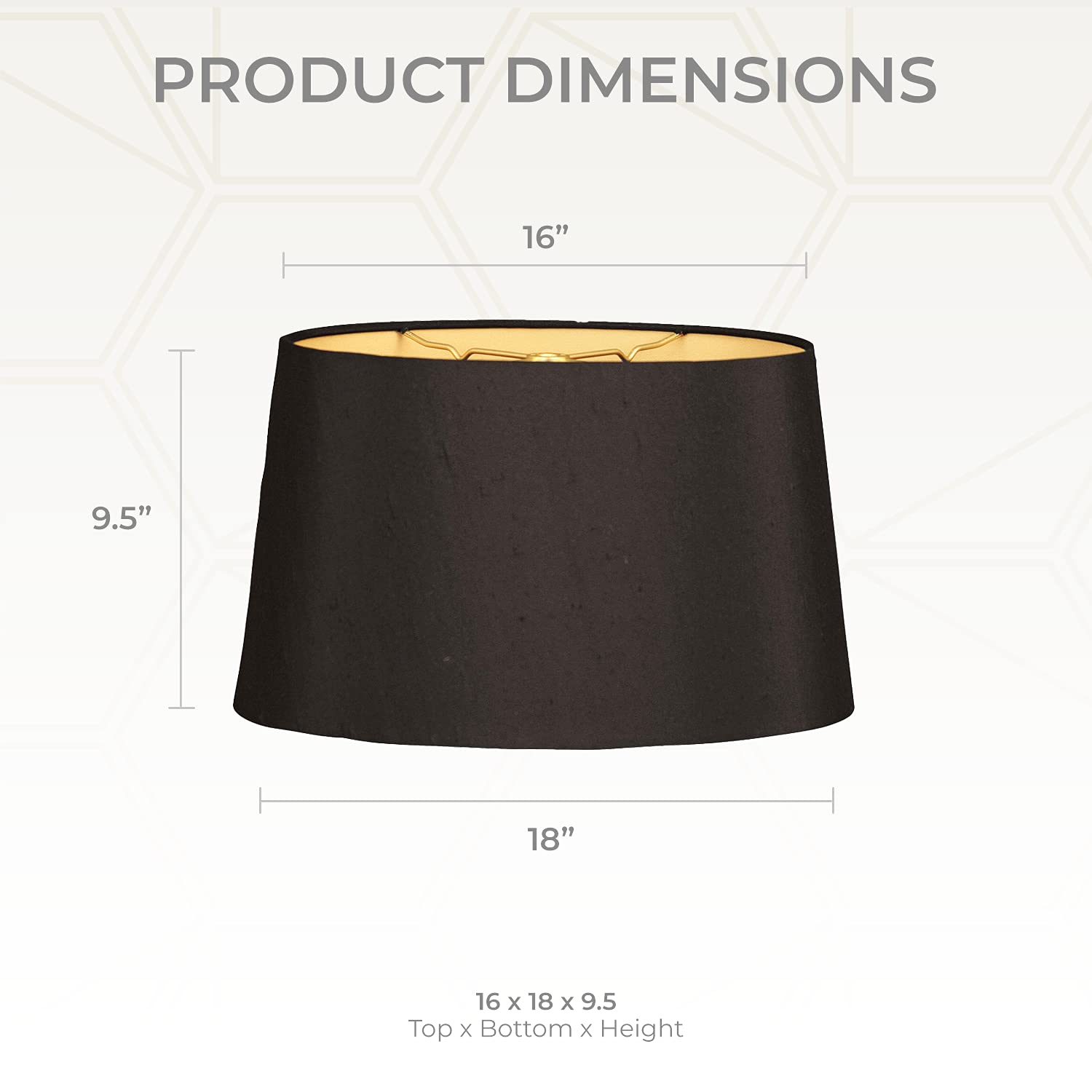 Royal Designs Hb-611-18Blk/Gl Shallow Oval Hardback Lamp Shade, 16 X 18 X 9.5, Black