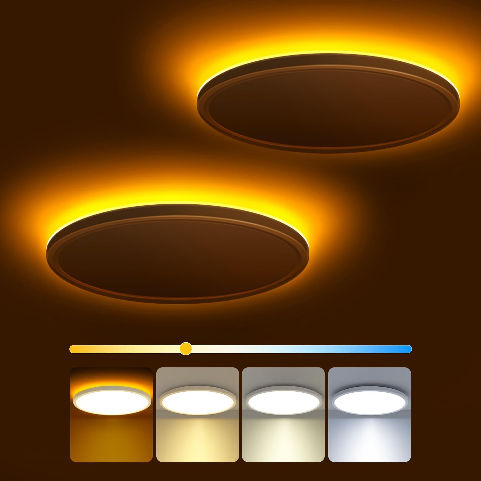 Zemty 9 Inch Led Ceiling Light With Night Light 1800K, 2 Pack 3000K/4000K/6500K Selectable Ceiling Light Fixtures, Low Profile C