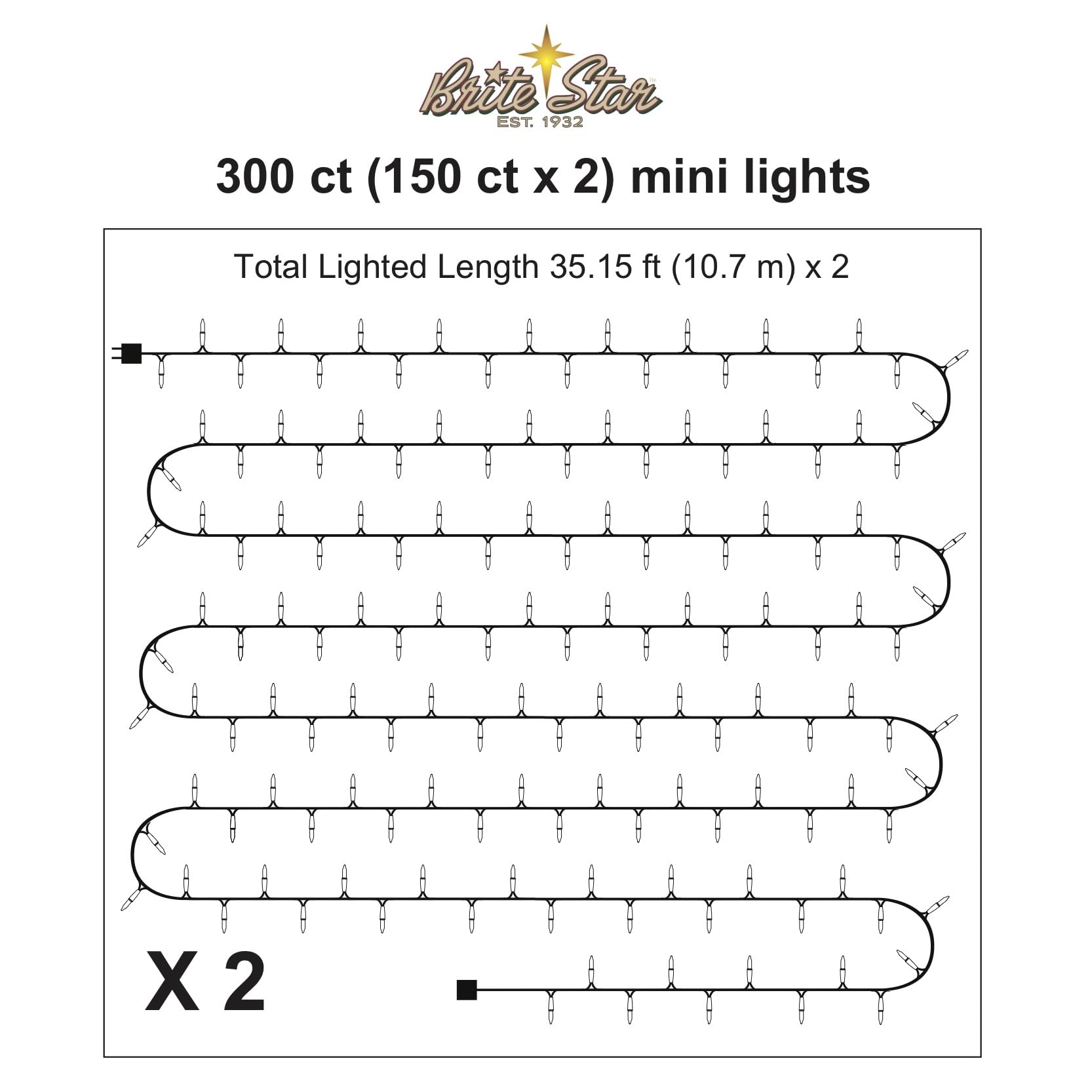 Brite Star 300 Lt String to String Lights, Clear, White Wire