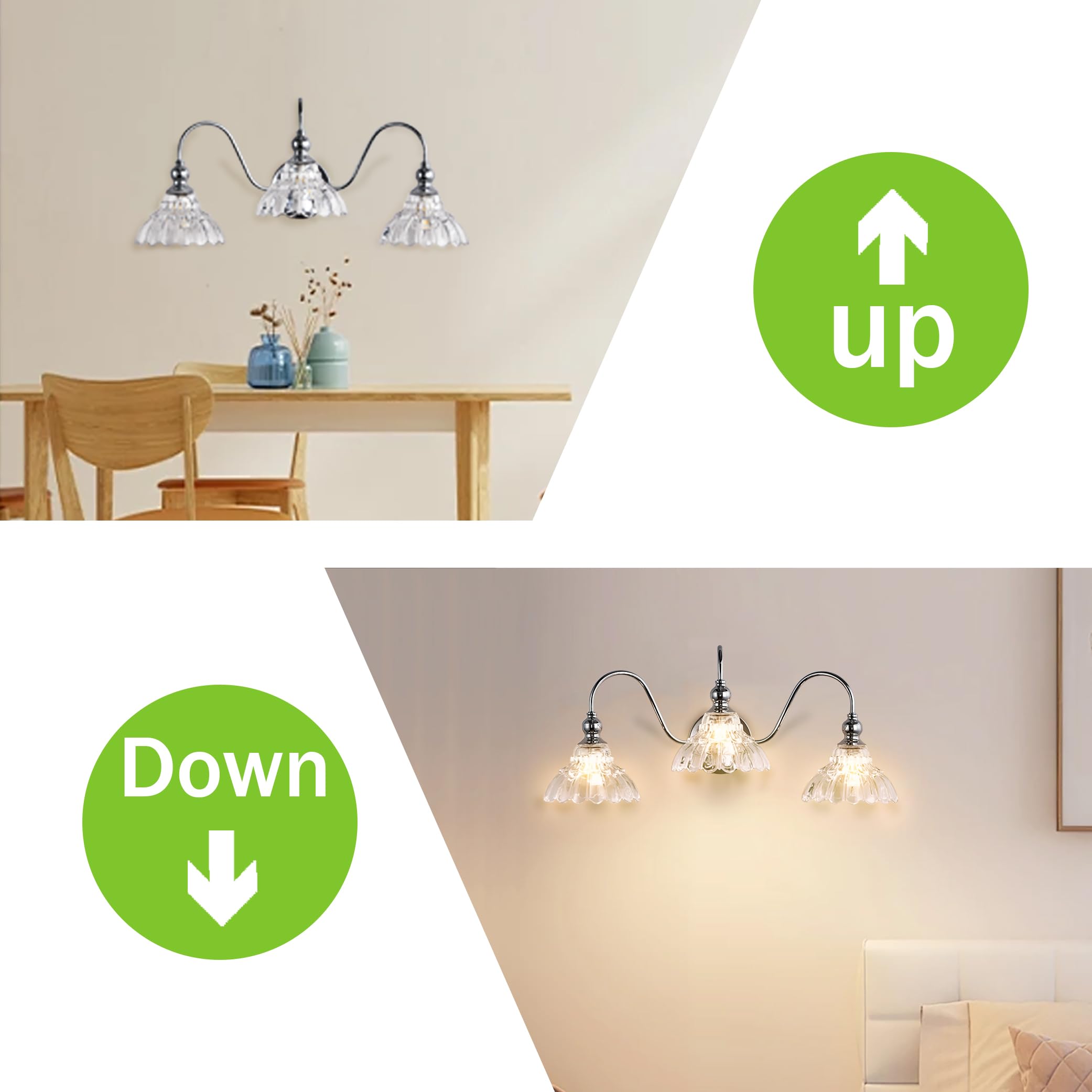 Tlolgt Chrome Bathroom Vanity Lights Modern Crystal Vanity Lighting Fixtures 3-Lights Bathroom Lights For Bathroom Bedroom Kitchen Living Room Dining Room
