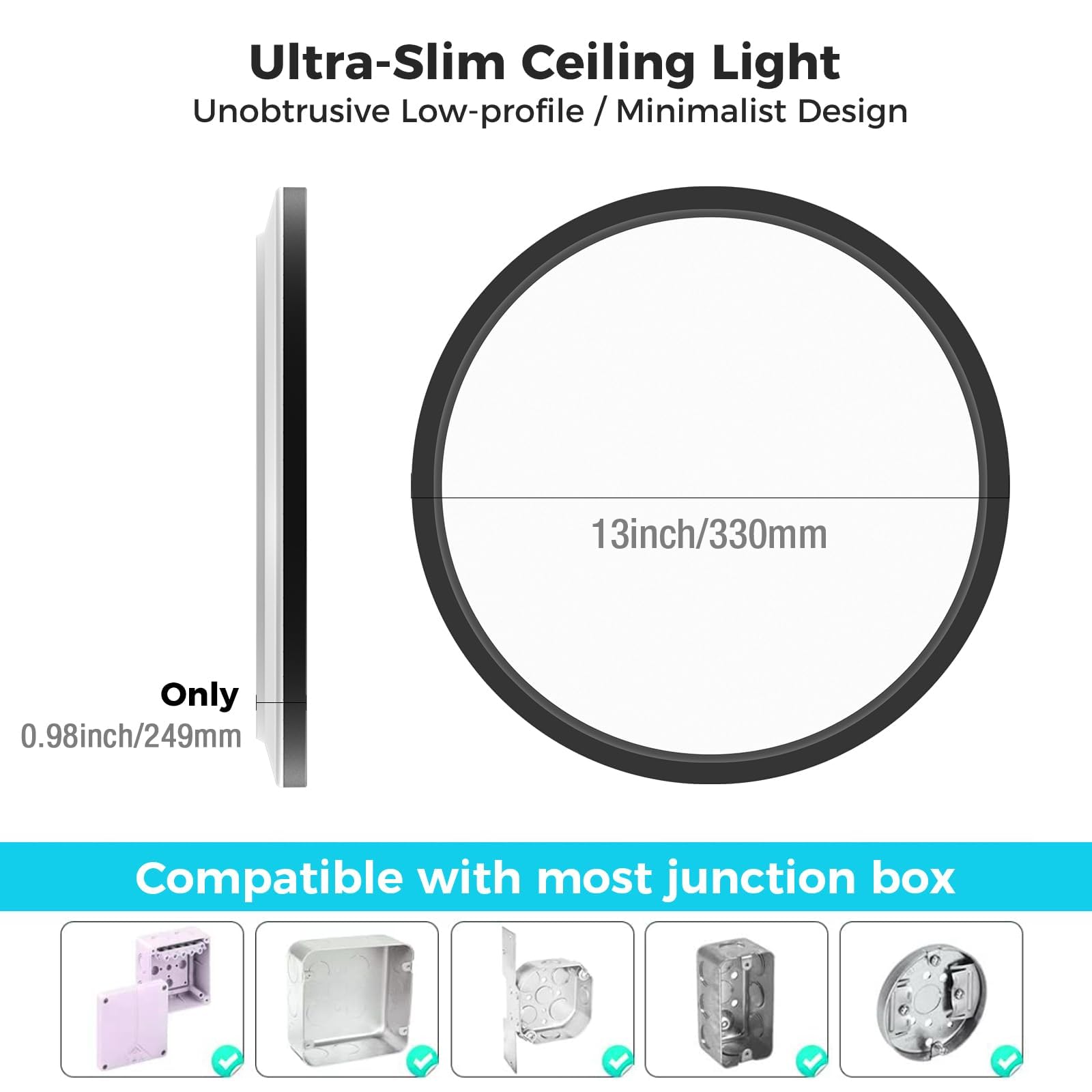 Libtit 13 Inch Led Flush Mount Ceiling Light Fixtures, 3 Color 3000K-4500K-6000K Selectable, Thin Flat Round Lighting Fixture Su